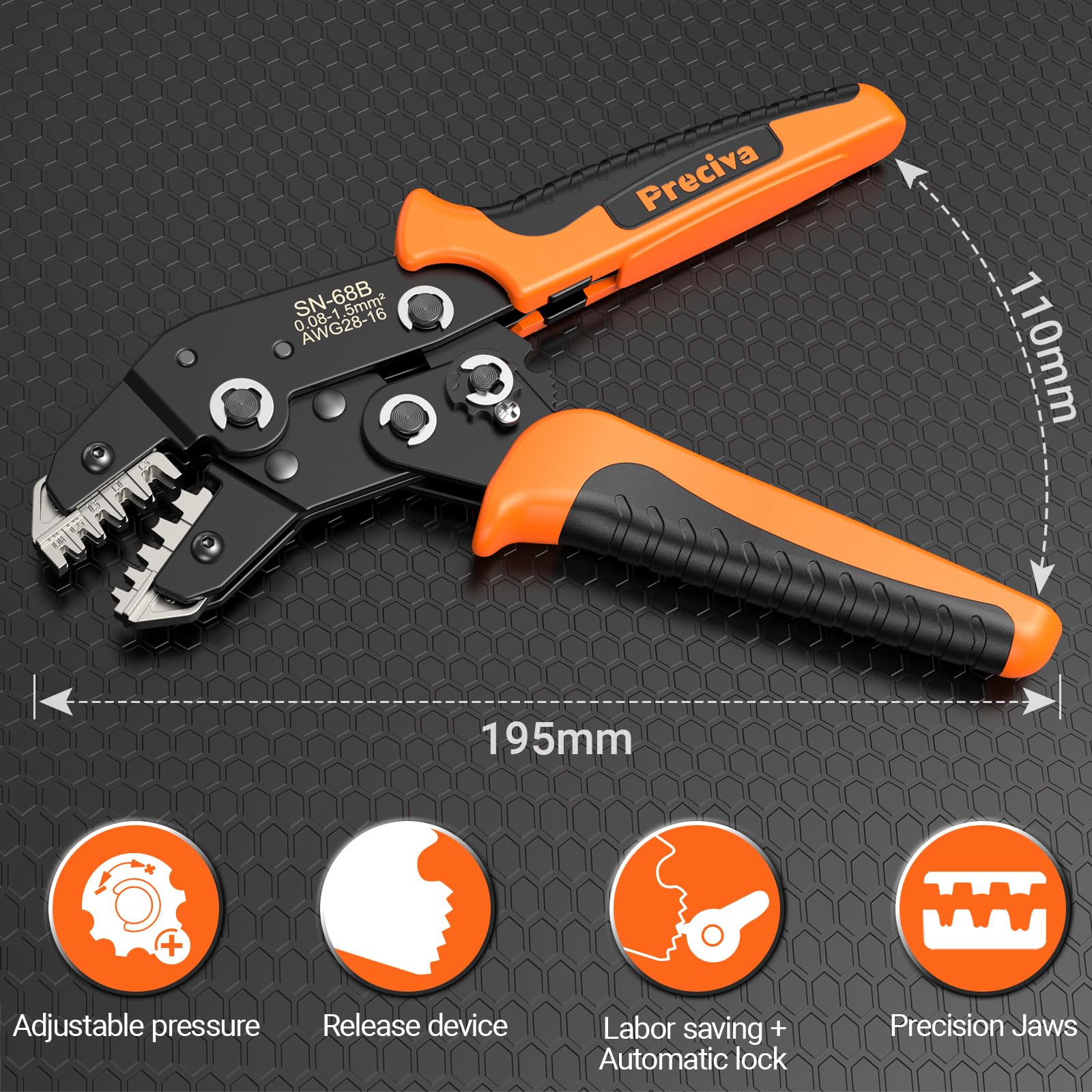 Pince à Sertir, Preciva DoPont Circlip Pince a Sertir pour ATX/EPS/PCIE/SATA Connecteur Bêche, 0.08-1.5mm²/28-16 AWG Pince à Sertir à Cliquet Pince a Cosse pour Les Travaux Électriques