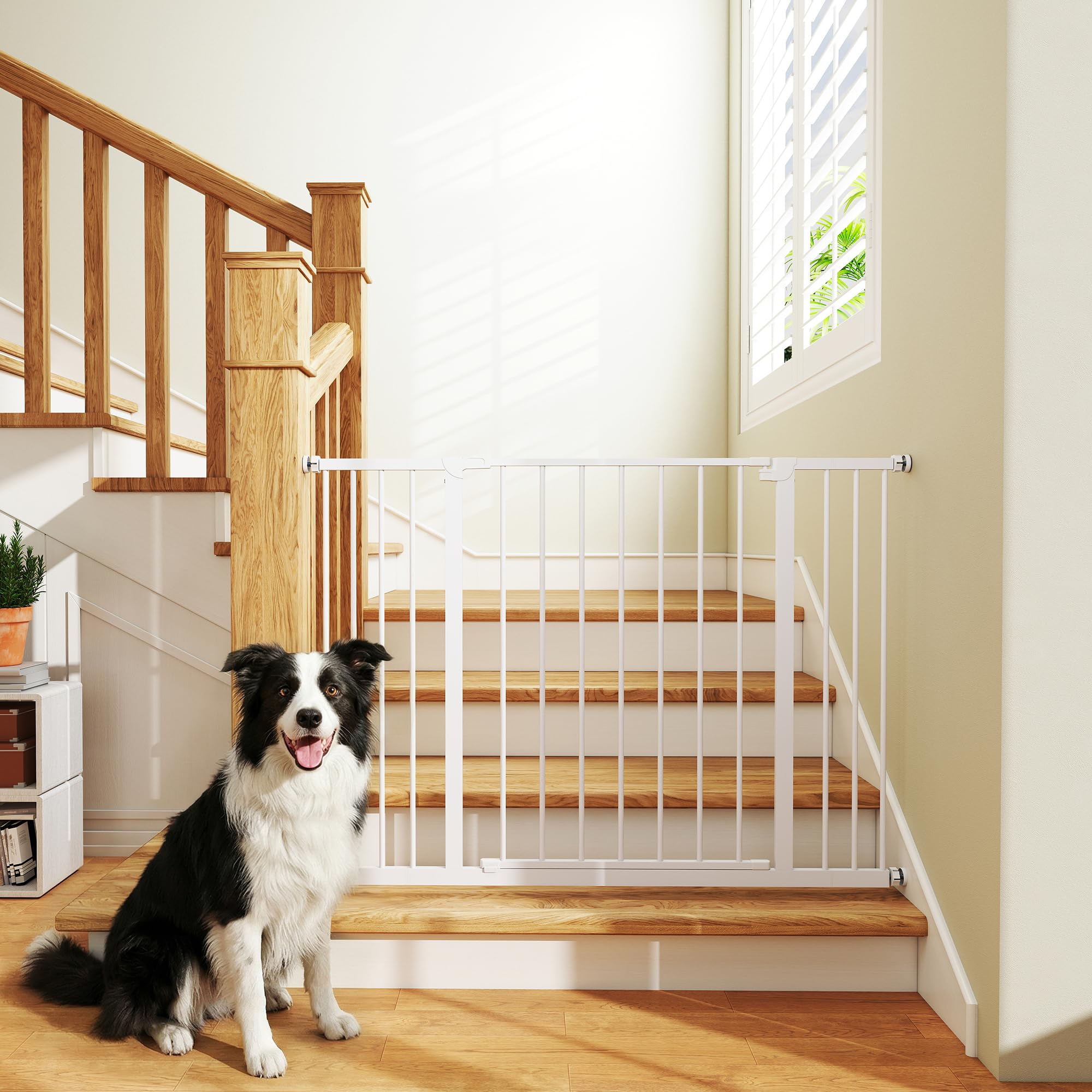 PawHut Cancellino per Cani di Sicurezza Estensibile da 76-82/86-97/101-107 cm Montaggio a Pressione, Metallo e Plastica, Bianco