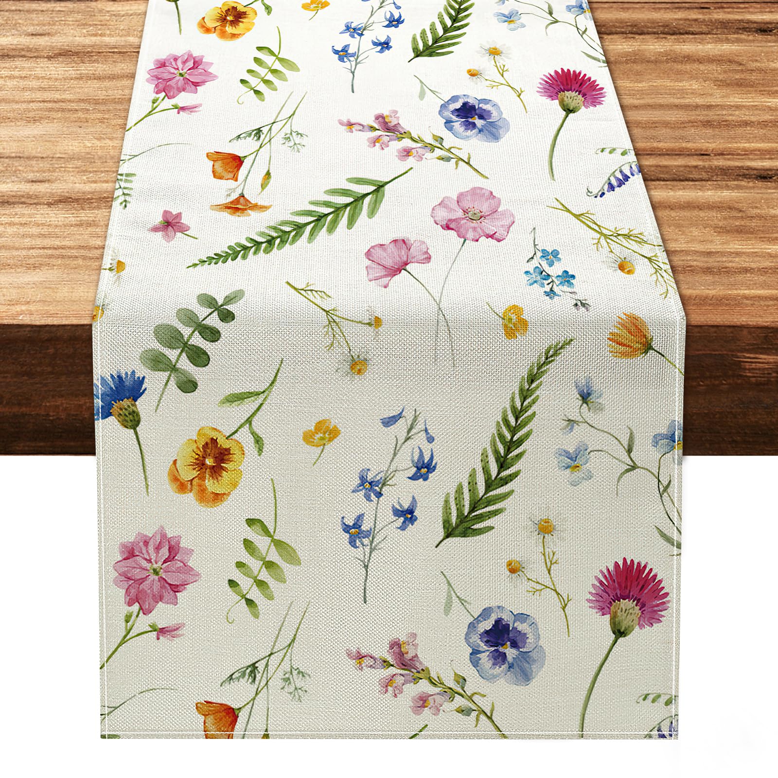 Weldomcor Table Runner 32x 183 cm Spring Summer Plants Flowers Table Runner Seasonal Table Decoration Rustic Farmhouse Table Runner for Bohemian Kitchen Dining Table
