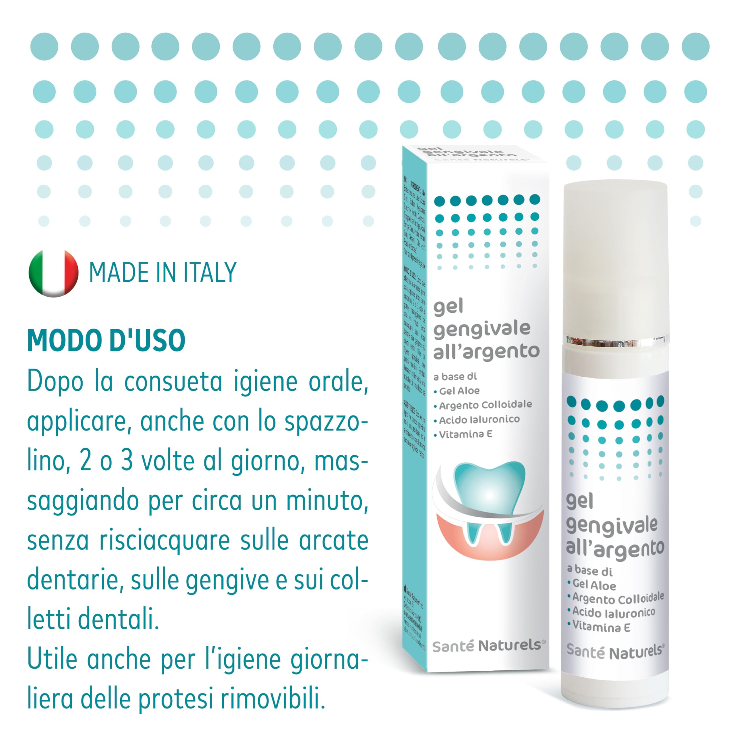 Gel gingival 50 ml ● Gel para la dentición con Plata Coloidal Verdadera, Ácido Hialurónico, Aloe y Vitamina E ● Tratamiento para encías inflamadas y retraídas