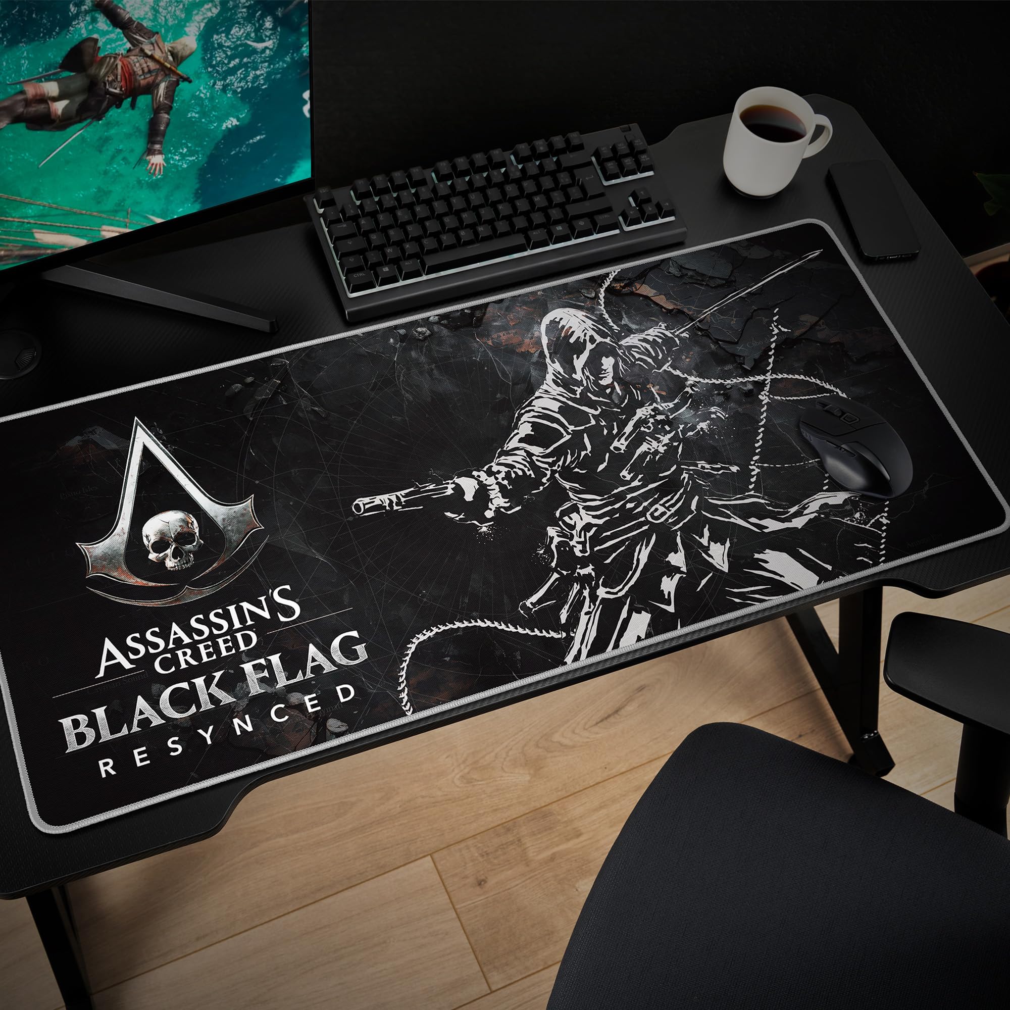Subsonic - Tappetino per Mouse XXL Assassin’s Creed Black Flag - Tappetino da Scrivania 90x40 cm – Tappetino con Superficie Liscia Ottimizzata per Sensori del Mouse, base Antiscivolo, Stabile