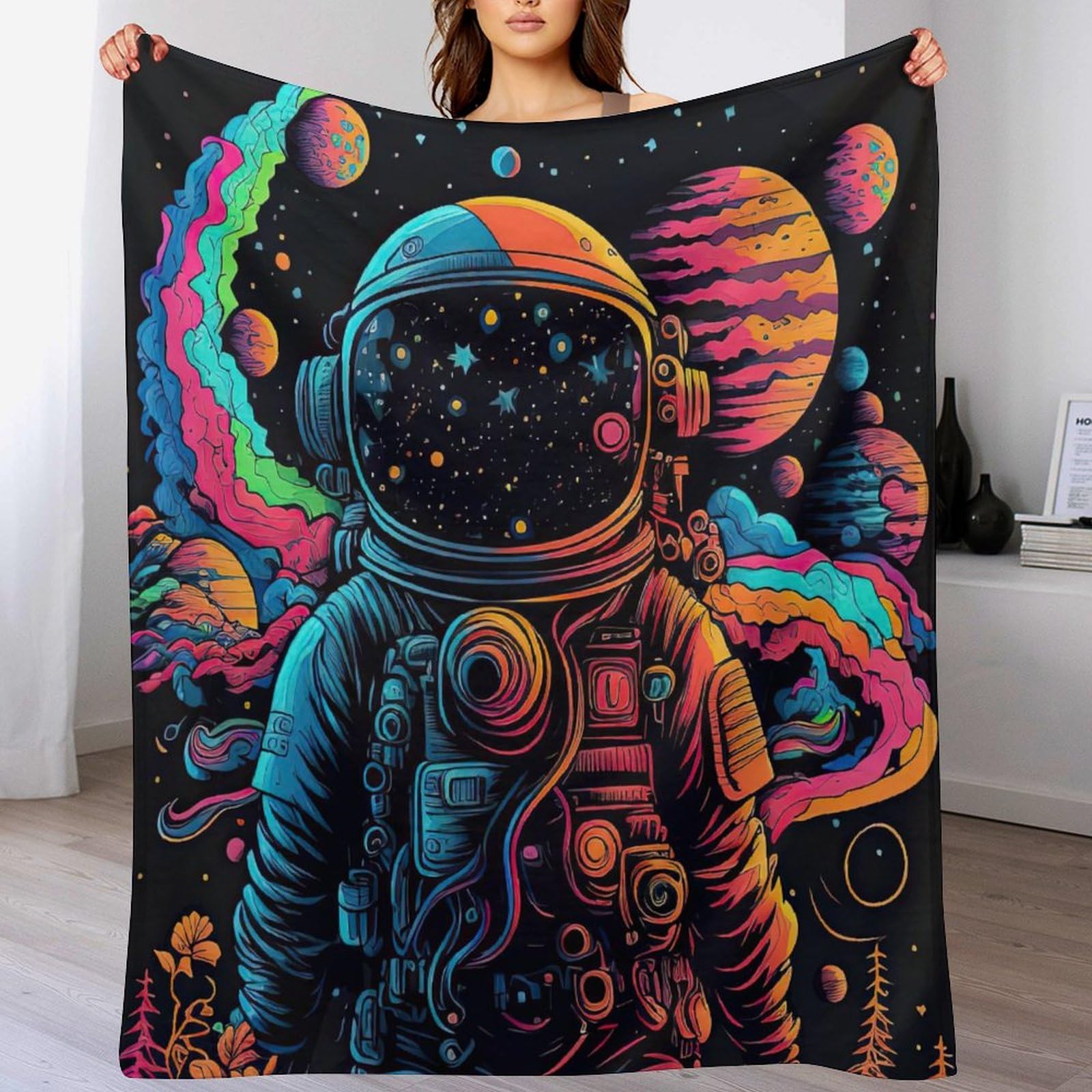 PAZZK Astronaut in Space Super Soft Throw Blanket Throw for Sofa Couch Bed Fluffy Flannel Fleece Blanket Machine Washable Nap Blanket Bed Spread（130×180cm）