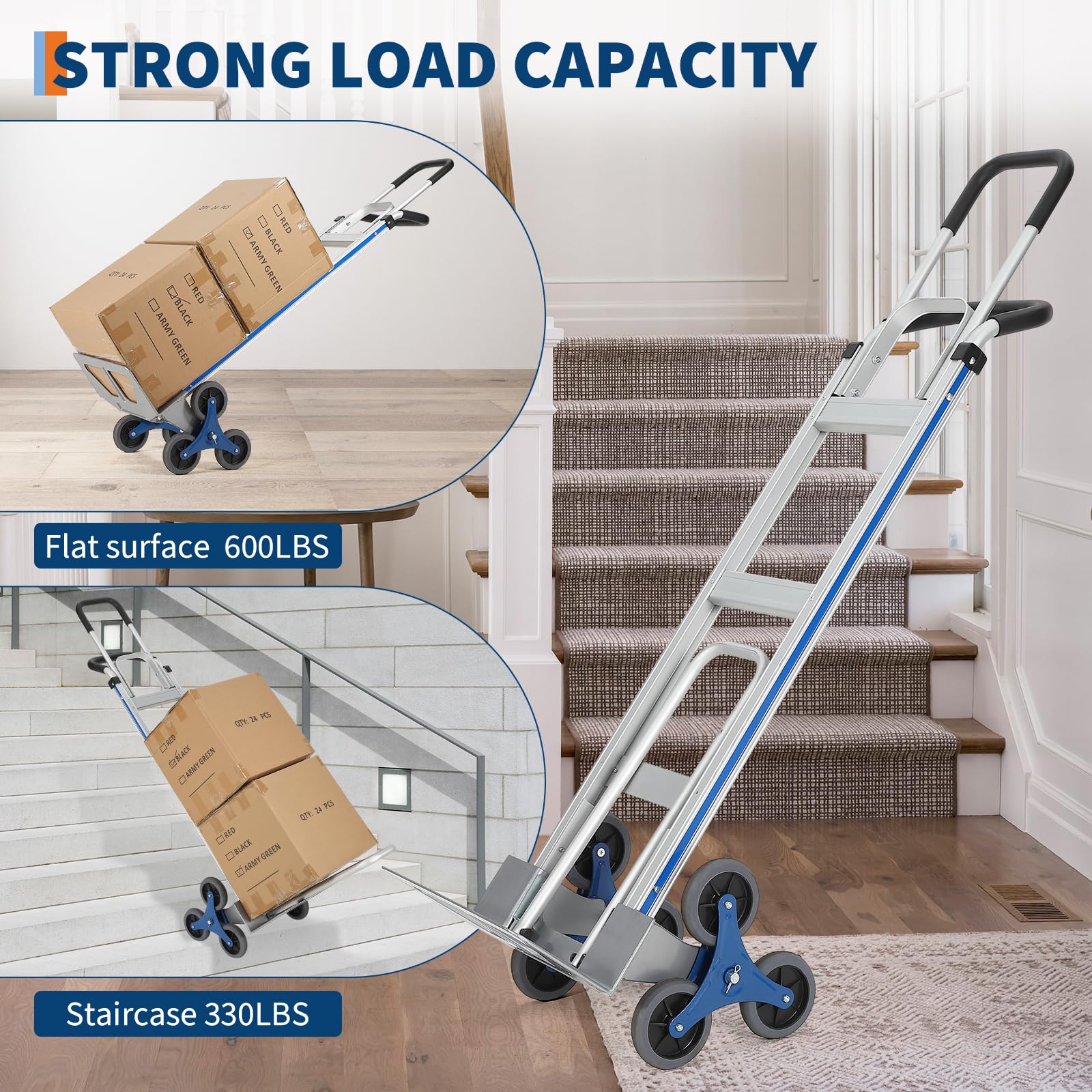 GarveeHome Treppenkarre Sackkarre Aluminiumlegierung Treppensackkarre Klappbar Treppensteiger Transportkarre Staplerkarre Transportwagen Für Umzug & Schwere Gegenstände