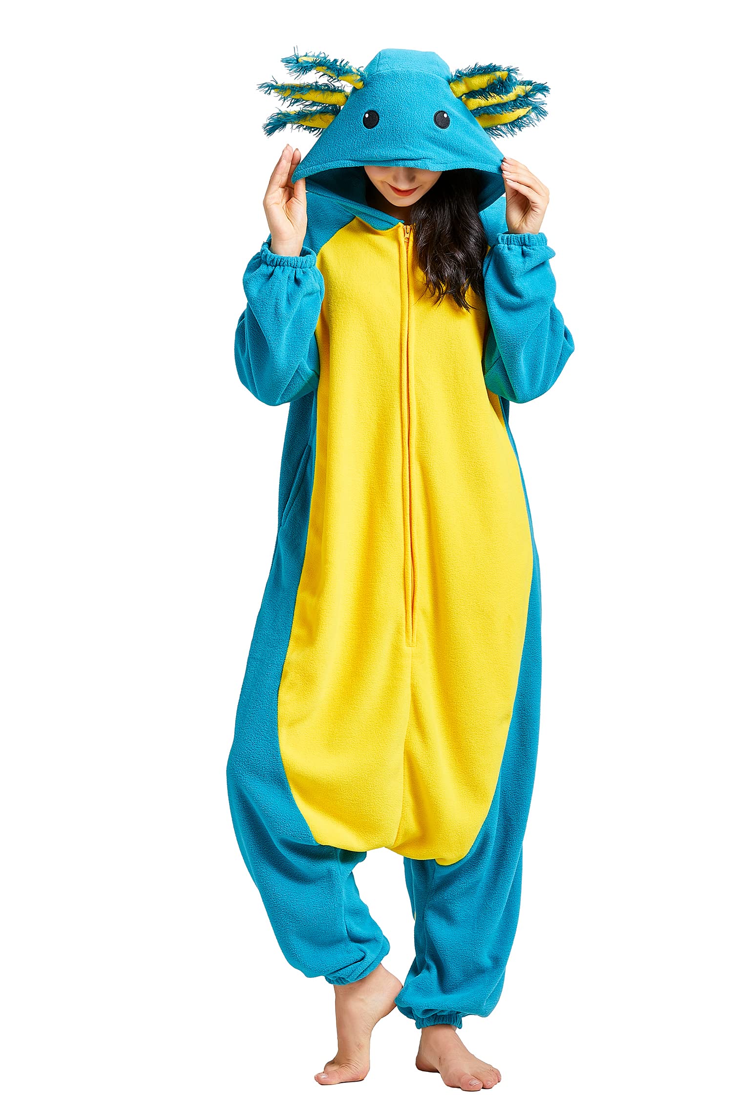DELEY Unisex Axolotl Costume Adult Onesie Halloween Cosplay Costumes