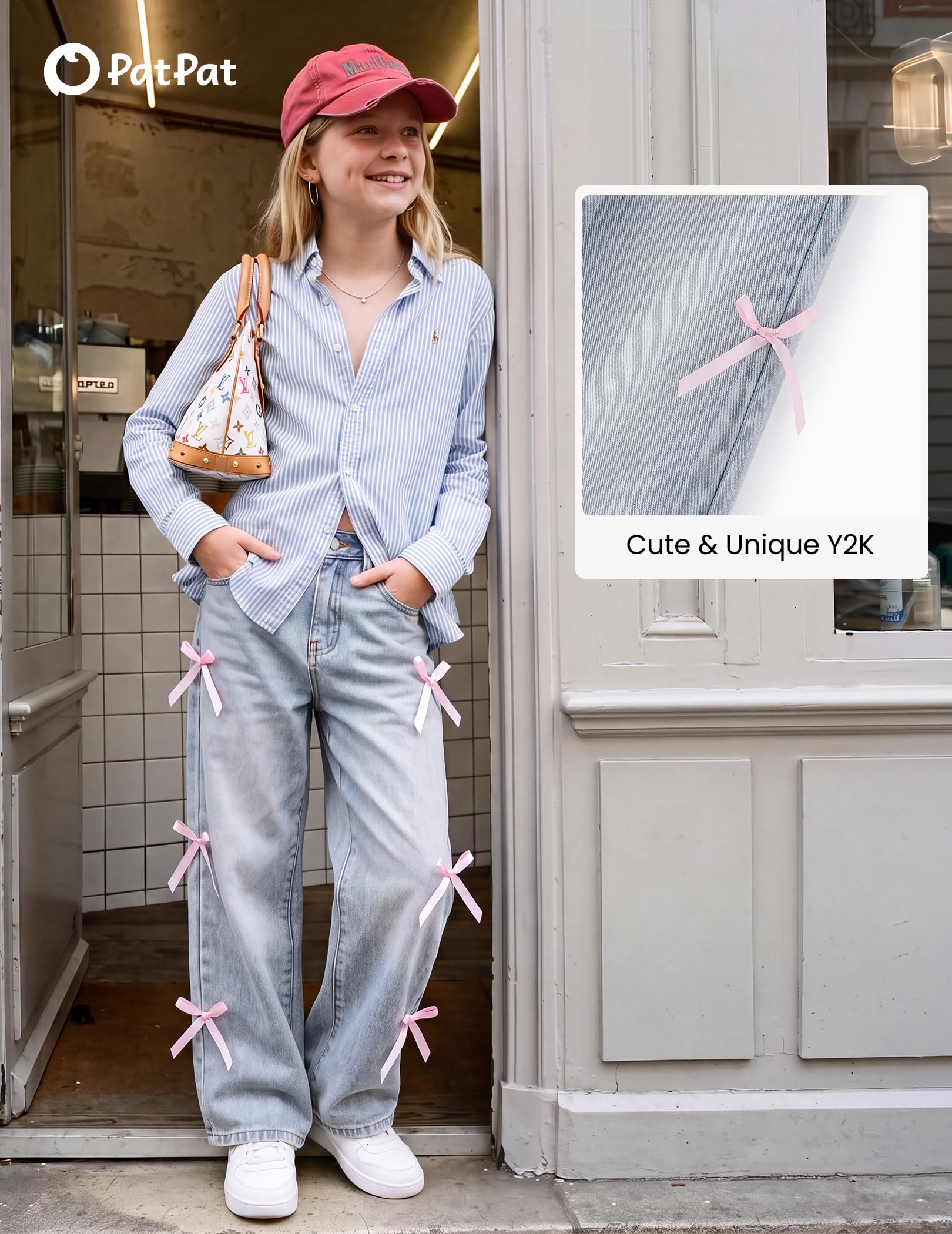 PATPAT Mädchen-Jeans mit Schleife und weitem Bein, niedlicher elastischer