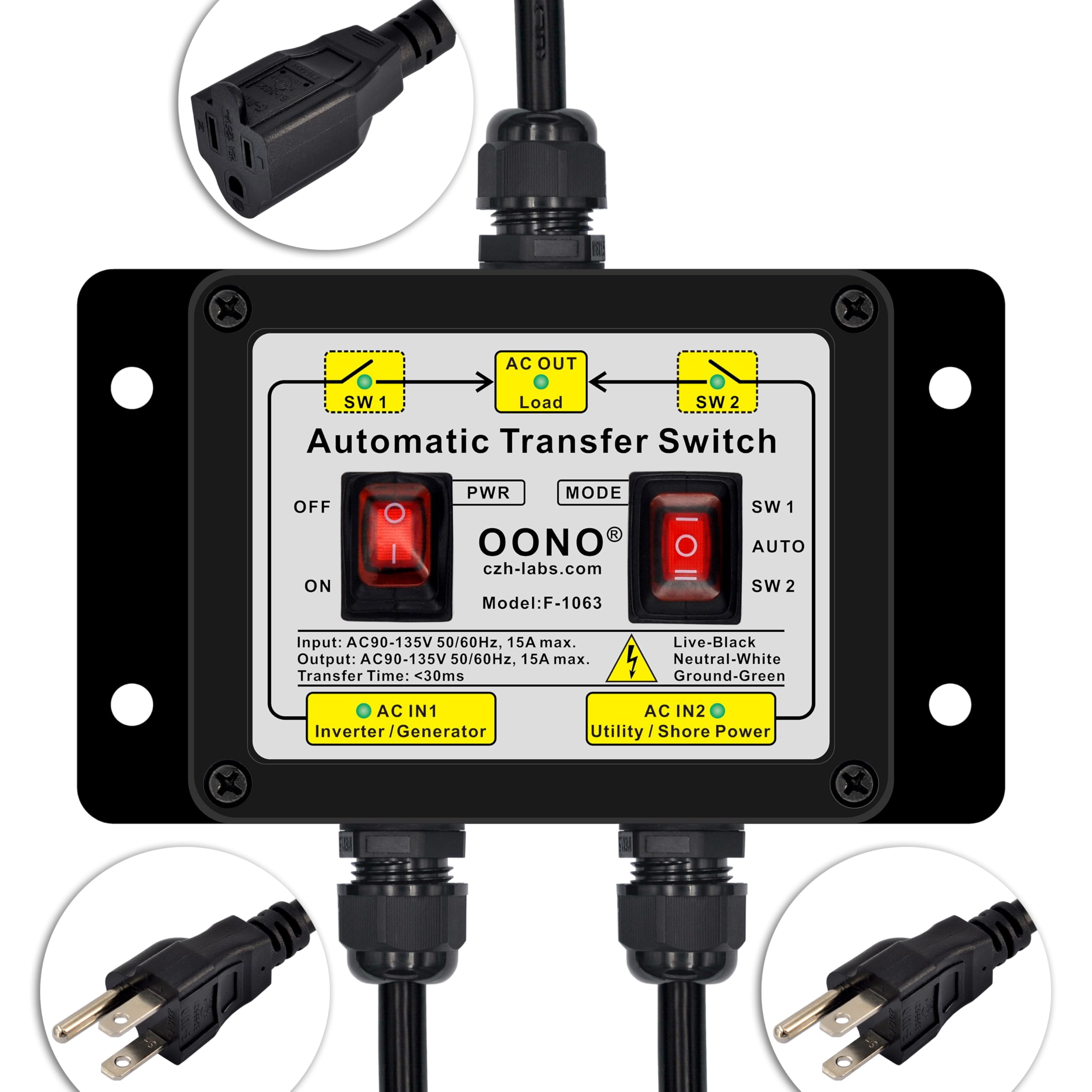 Amazon.com: Manual and Automatic Transfer Switch, AC120V 15A ATS