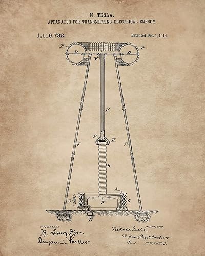 Miniatura 7 de Nikola Tesla Regalos para ingenieros  Decoración de pared Steampunk 6 (8 x 10 pulgadas) sin marco de arte de pared impresiones de patentes  Arte