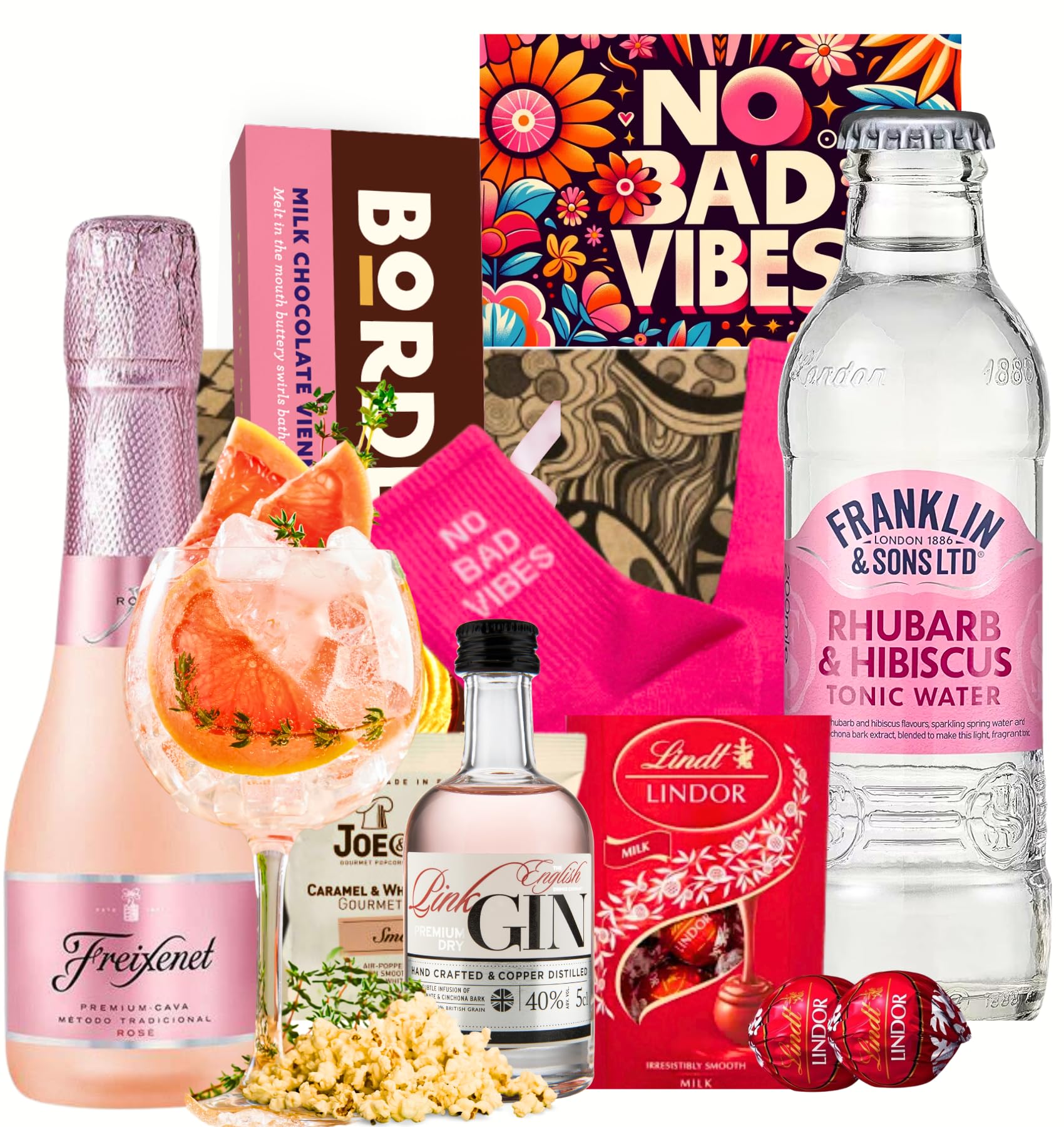 Pink Gin Positive Thinking of You Gift Set Hamper for Women|Cheer Up Gift| Gin and Chocolate Gifts for Her| BestFriend Gifts for Women|Thinking of You Inspirational Positive Wishes