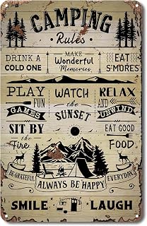 Camping Rules Sign, Rustic Metal Signs Decor Home RV Camper Accessories Wall Décor Gift Idea for Motorhomes/Farmhouse RV Camping, 12 x 8 Inch