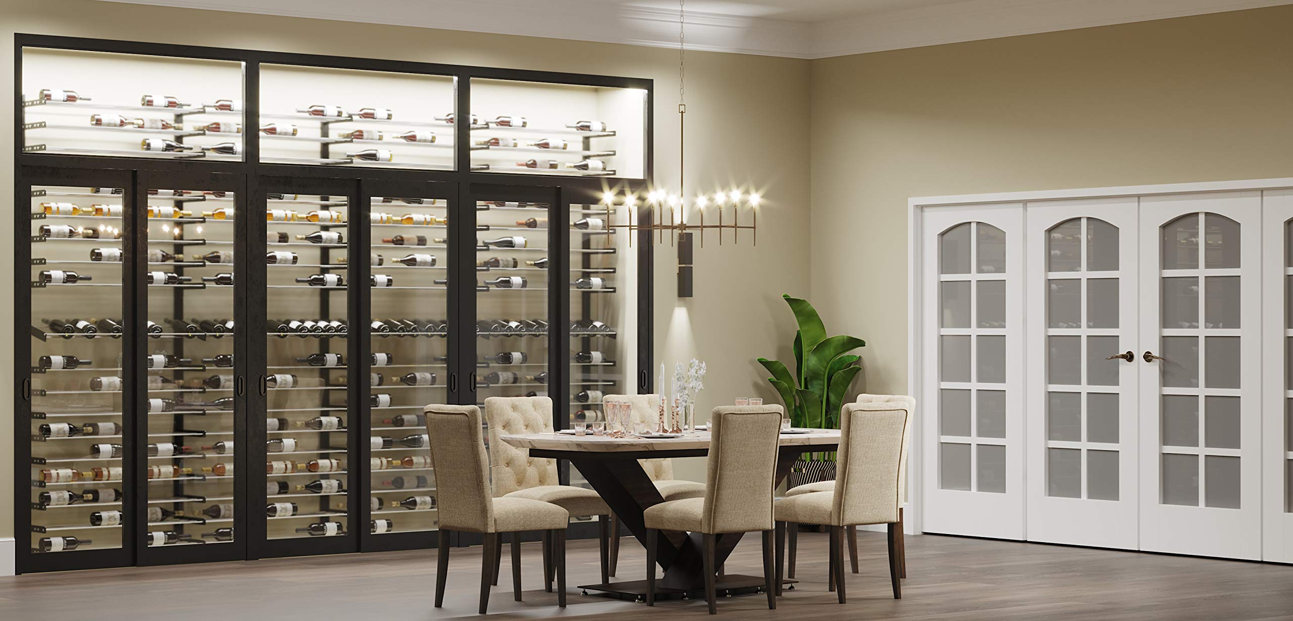 VintageView Evolution Wine Wall 45 (Wall Mounted Metal Wine Rack System) (Chrome/Matte Black, 27 Bottles (Single Depth))