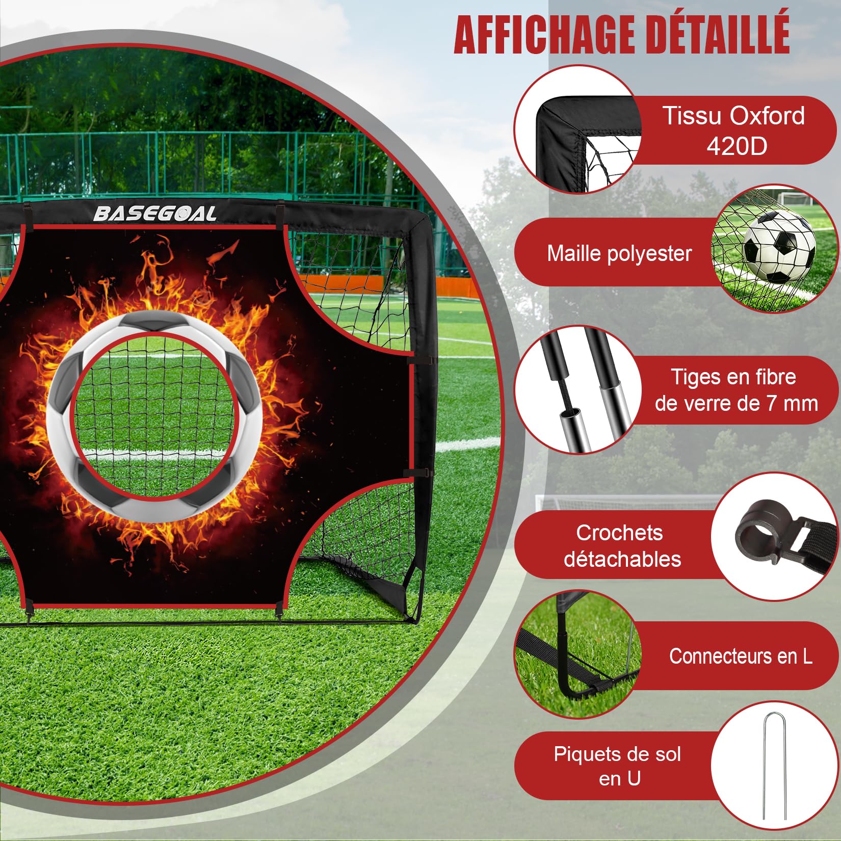 BaseGoal 3 en 1 Cage de Football pour Jardin 120x90cm | But de Foot Exterieur Pliable avec Cible Suspendue, Ballons de Football et Cônes de Football pour Adolescents