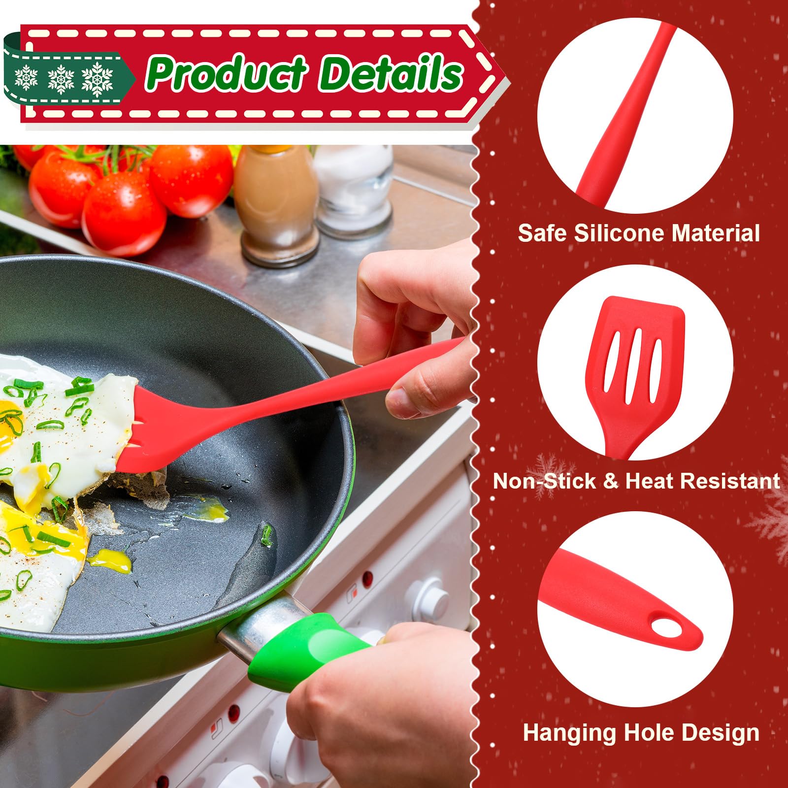 Reallnaive Paquete de 24 espátulas de silicona de Navidad, utensilios de cocina de Navidad, regalos a granel, espátula ranurada de silicona resistente al calor, utensilios de cocina de silicona para