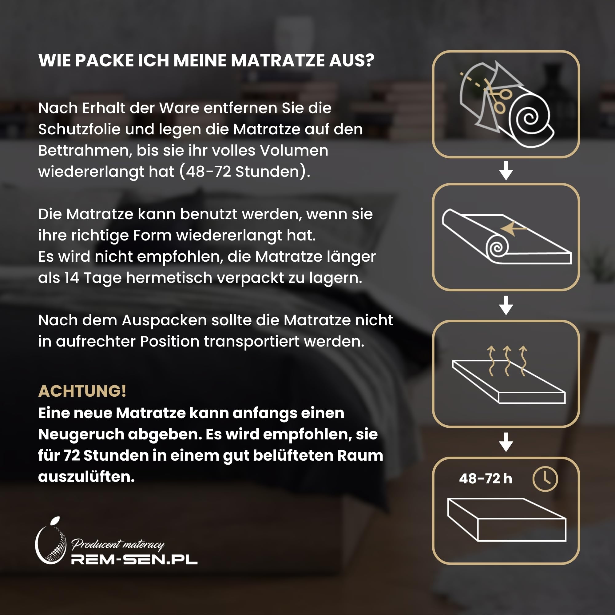 REM-Sen Matratze 80x180cm Höhe 10 cm Härtegrad 4 (H4) aus elastischem Polyurethanschaum mit Komfortschaum und Dreilagige Membranhülle, Matratze für Kinder, Erwachsene Öko-Tex Zertifiziert