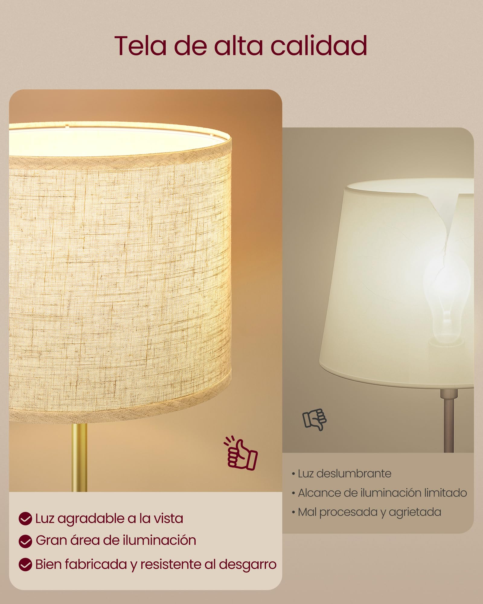 Lámpara De Pie VASAGLE Ajustable De 140-170 Cm, Dorada Y Negra Con Pantalla De Tela E Interruptor De Pedal
