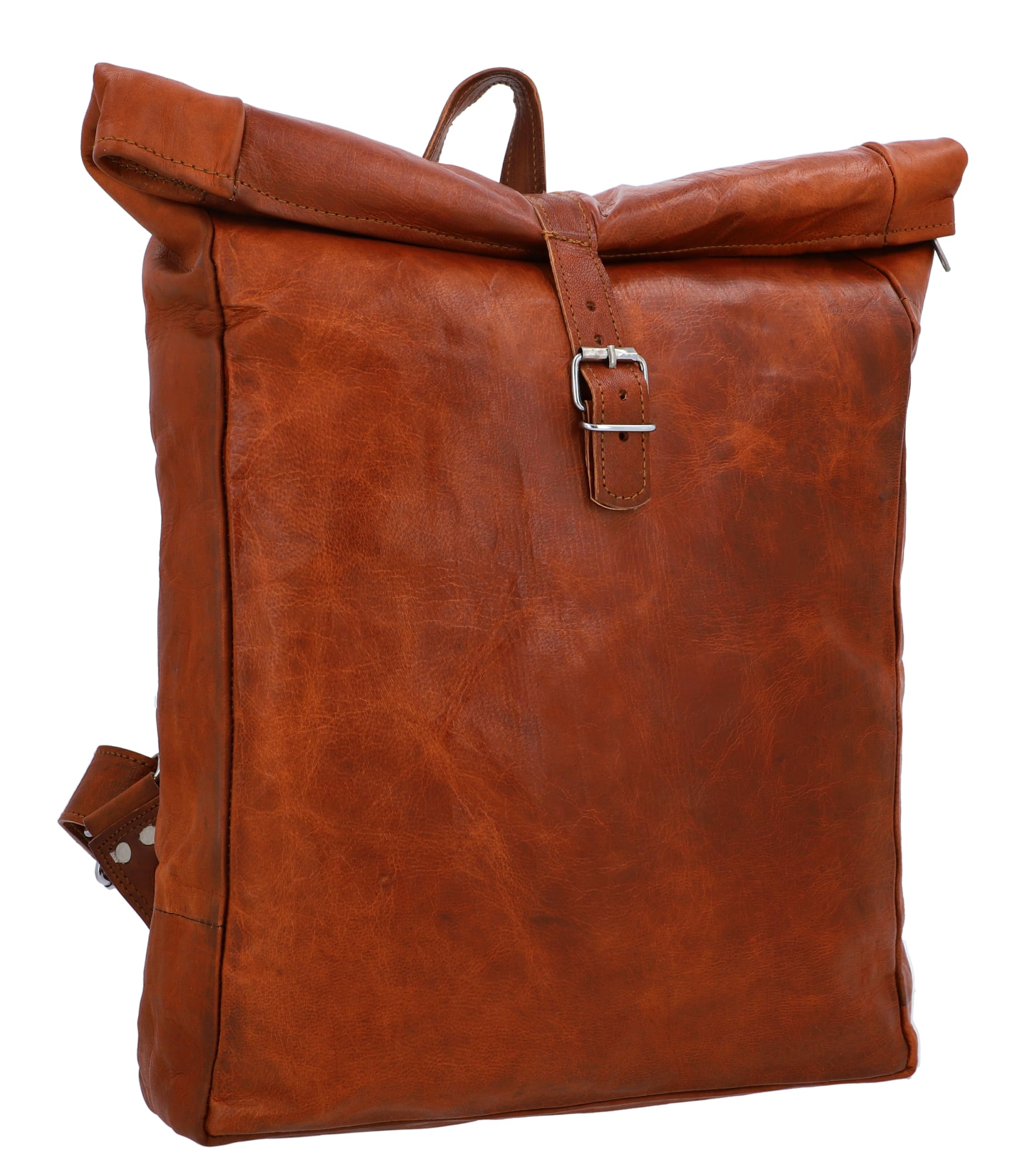 Gusti Rucksack Leder - Niklas Rolltop Lederrucksack Vintage Cityrucksack Outdoorrucksack Laptoptasche Unirucksack Braun Leder Damen Herren Unisex