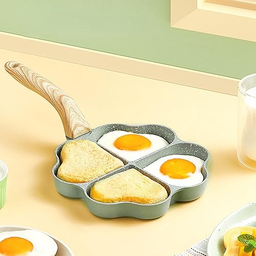 Sartén para huevos, sartén para tortillas, sartén antiadherente en forma de corazón, 4 tazas, uniforme para panqueques con asa para cocina (verde)
