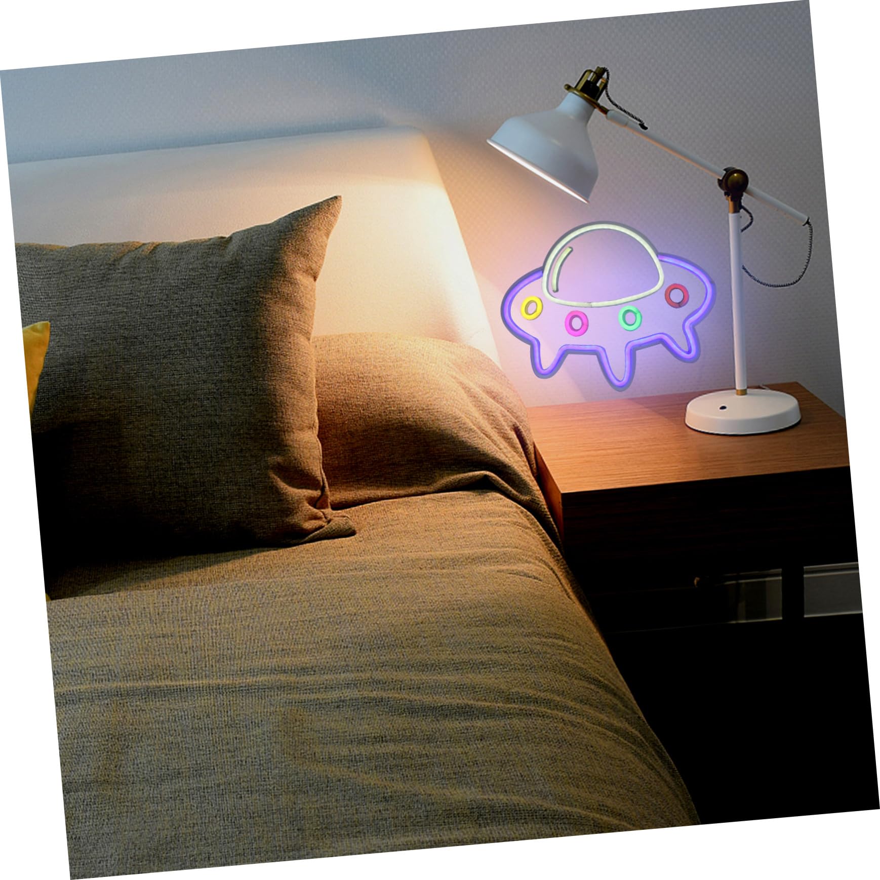 WOONEKY Lámpara LED de Neón con Forma de Nave Espacial Luz Decorativa para Interiores Ambiental USB Iluminación Portátil para Dormitorio y Salón