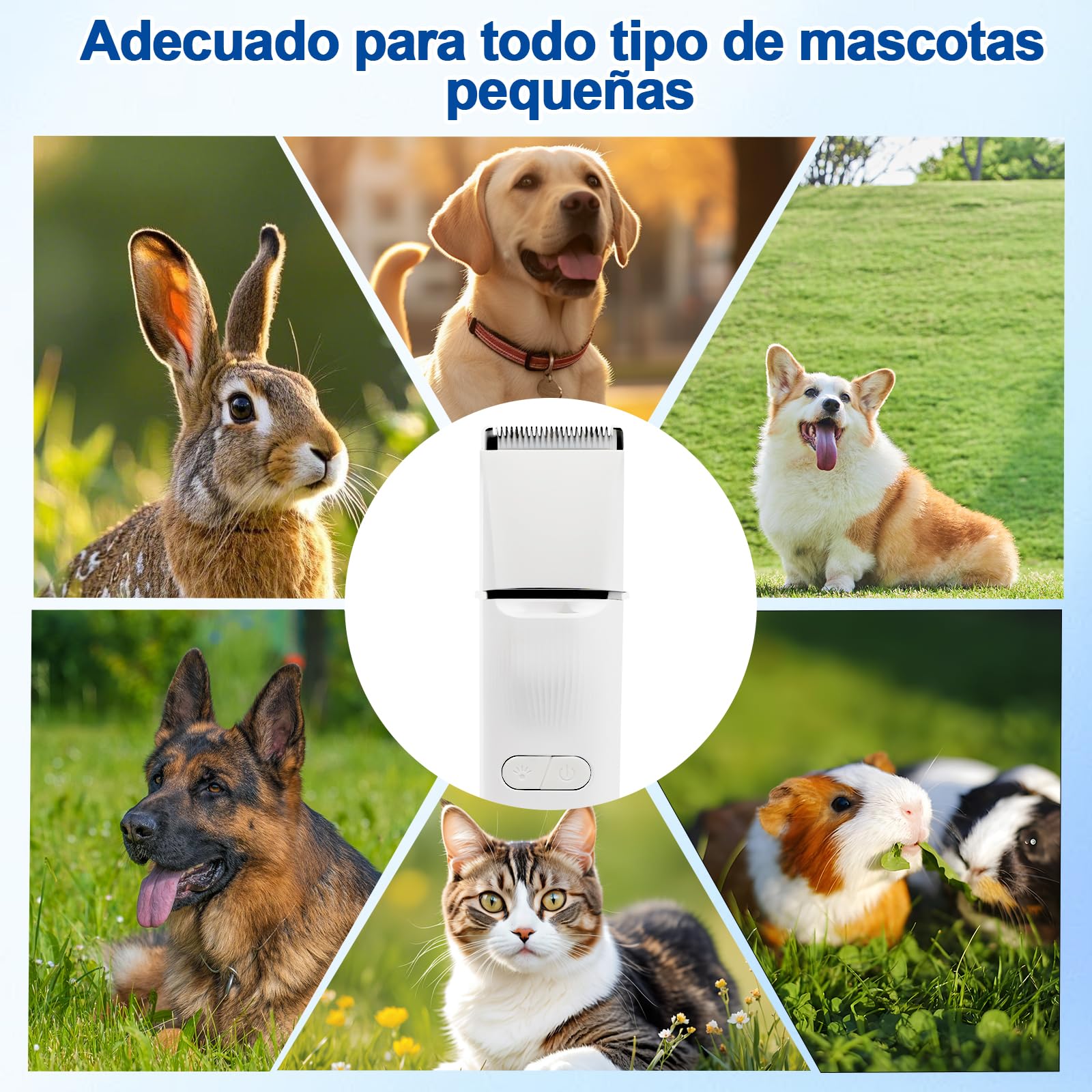 4 En 1 Maquina Cortar Pelo Perros, Cortapelos Perros Con Luz LED Y UV Lamp, Silencioso Maquinilla Cortar Pelo Para Perros Y Gatos, Para Patas, Nalgas, Nudos, Largo Y Ondulado (Blanco)