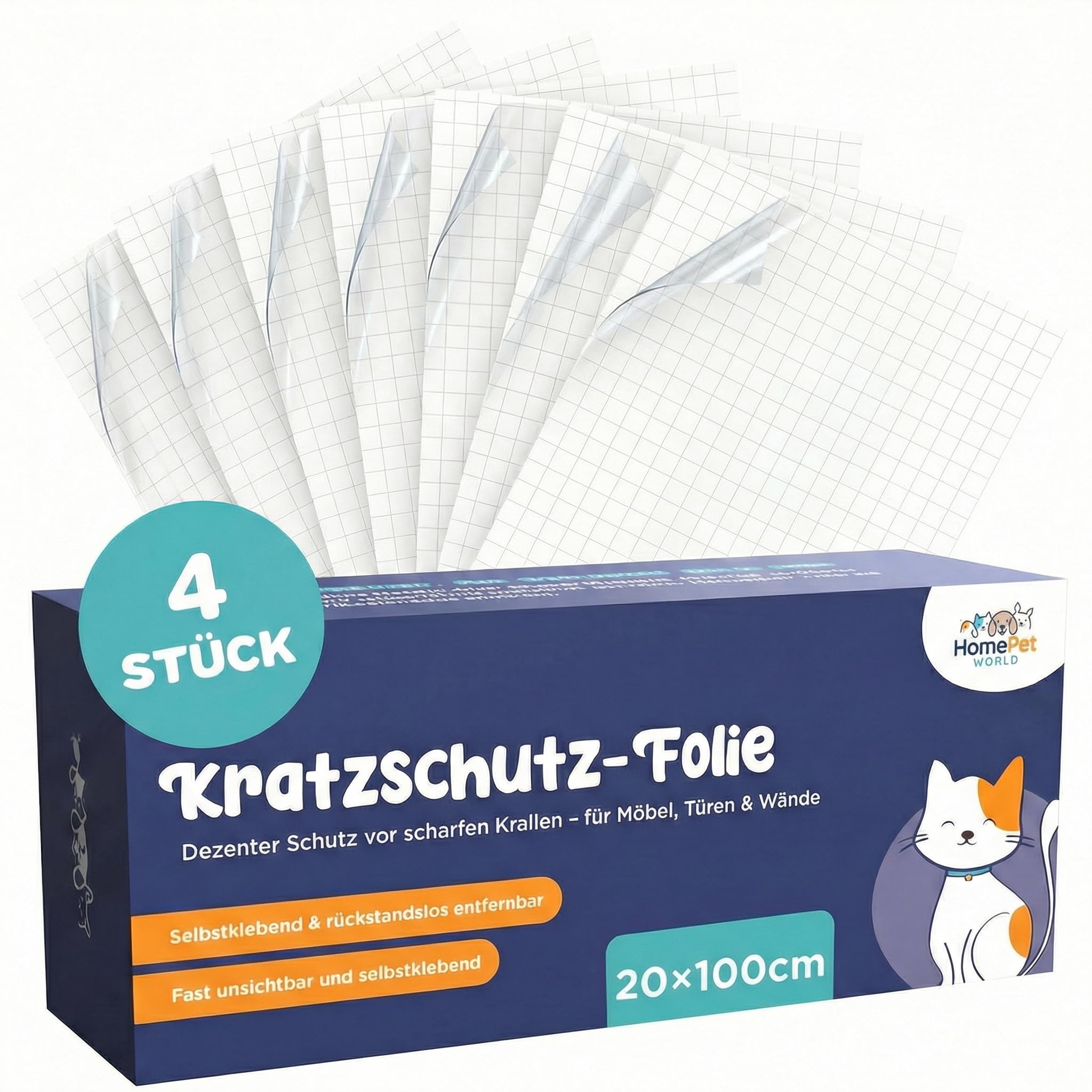HomePetWorld Kratzschutzfolie Katze, Selbstklebende transparente Anti Kratz Folie als Kratzschutz oder Sofaschutz für Möbel (20x100 (4 Stück))