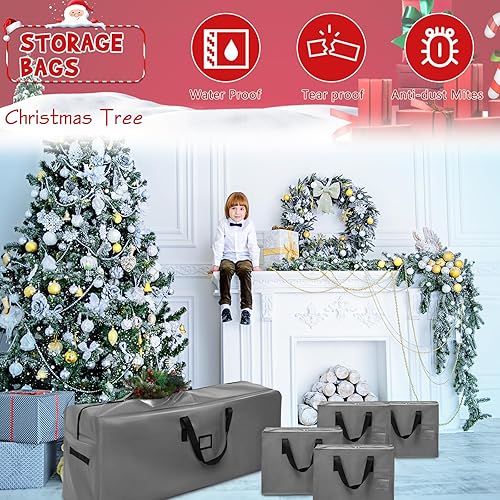 Miniatura 6 de 5 bolsas de almacenamiento para árbol de Navidad, bolsas para guirnalda, árbol artificial desmontado con asas reforzadas, contenedor impermeable