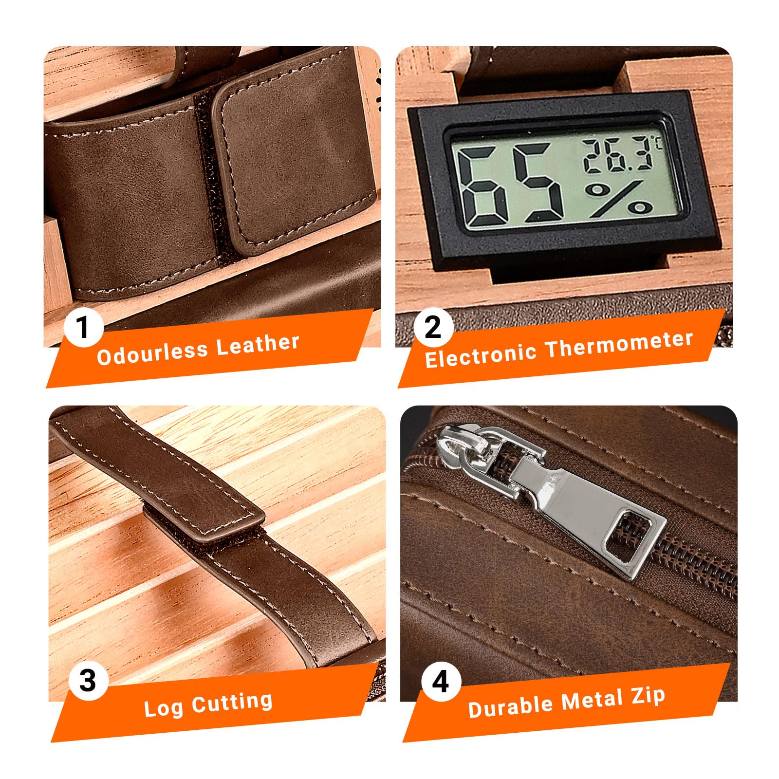 Leather Humidor sigari per 6 sigari con igrometro elettronico e umidificatore (caffè)