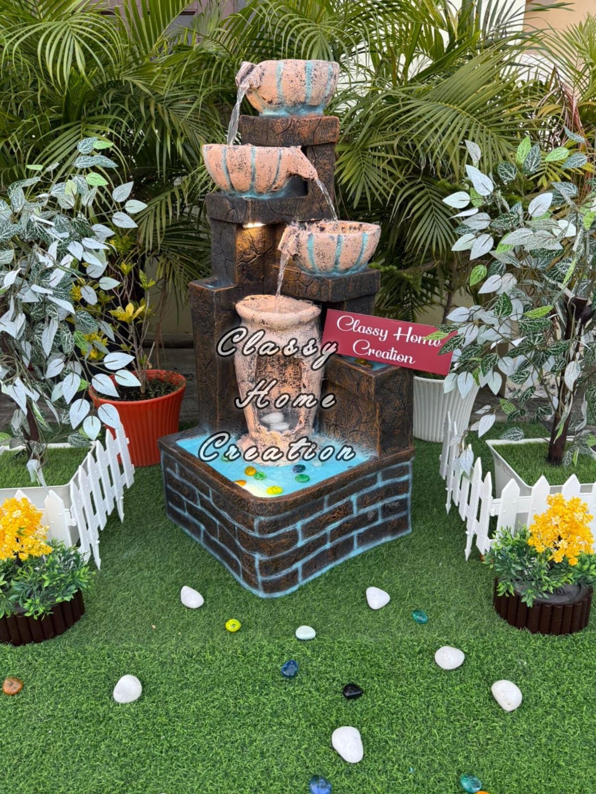 Classy Home Creation Tiered Bowl Water Fountain with LED Light Big Size 4 Feet, Decorative Home Living Room Office Patio, Garden Meditation Area, Fiber Material, Indoor Outdoor Multicolour-image-44