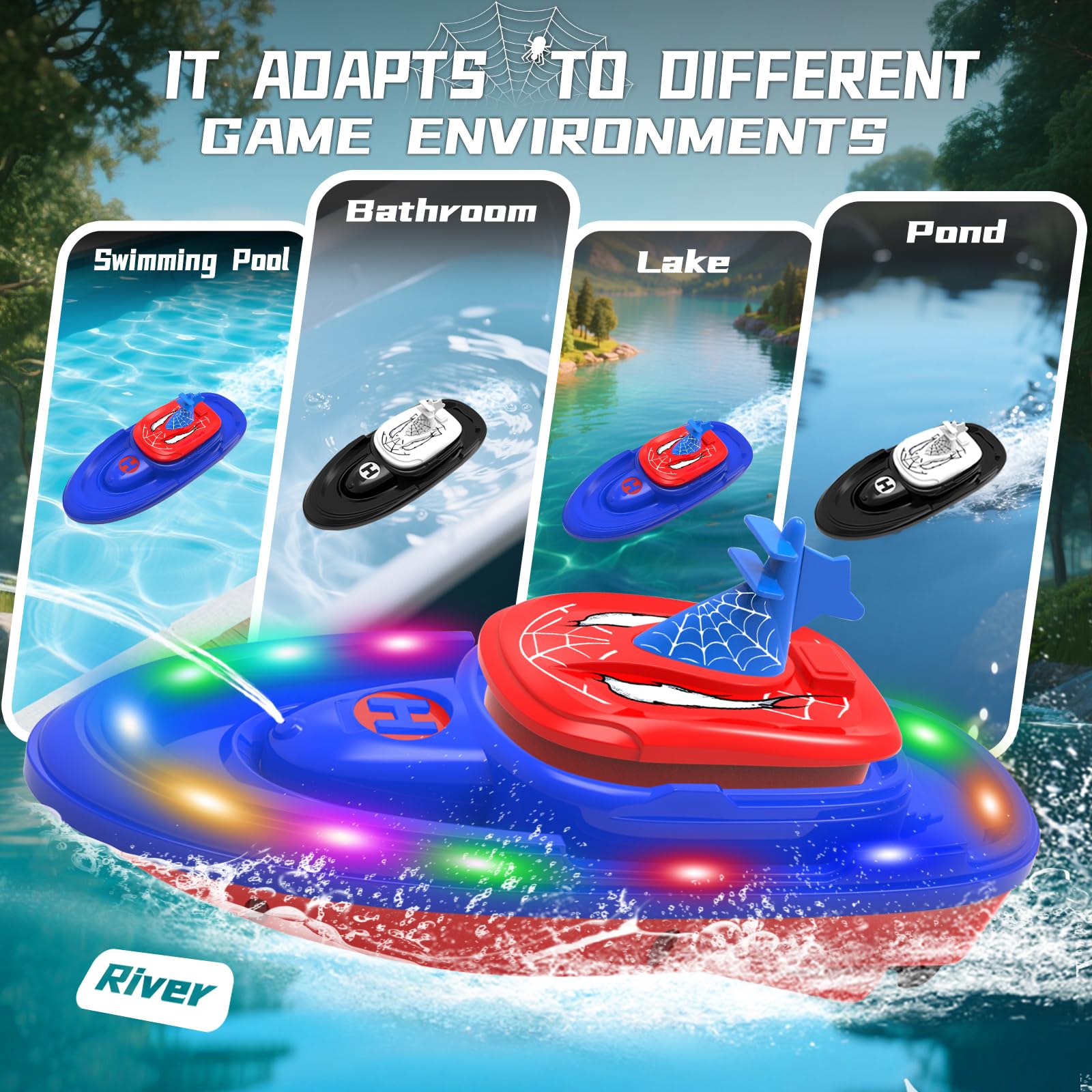 RC Battle Boat 2-Pack with Water Spray, Remote Control Boat Toys Dual Combat Modes, LED Lights - for Pools, Lakes, Outdoor Fun - Gift for Boys, Kids, Adults