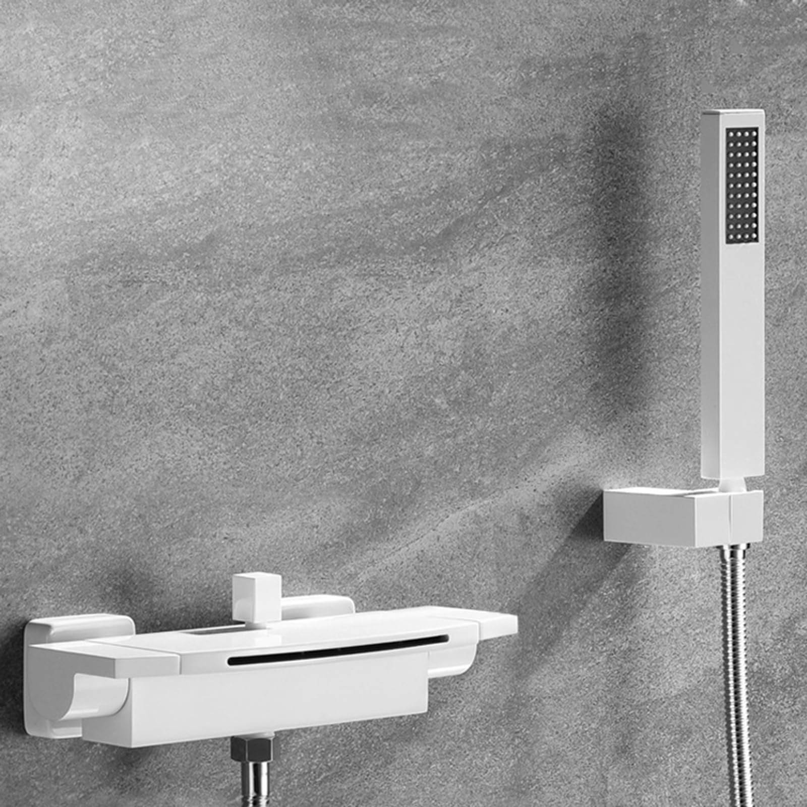JYBNBBE Wall Mounted Waterfall Bath Taps Hot and Cold Brass with 1.5m Hose Wall Mounted Bathroom Mixer Tap with Shower Gold (White A)