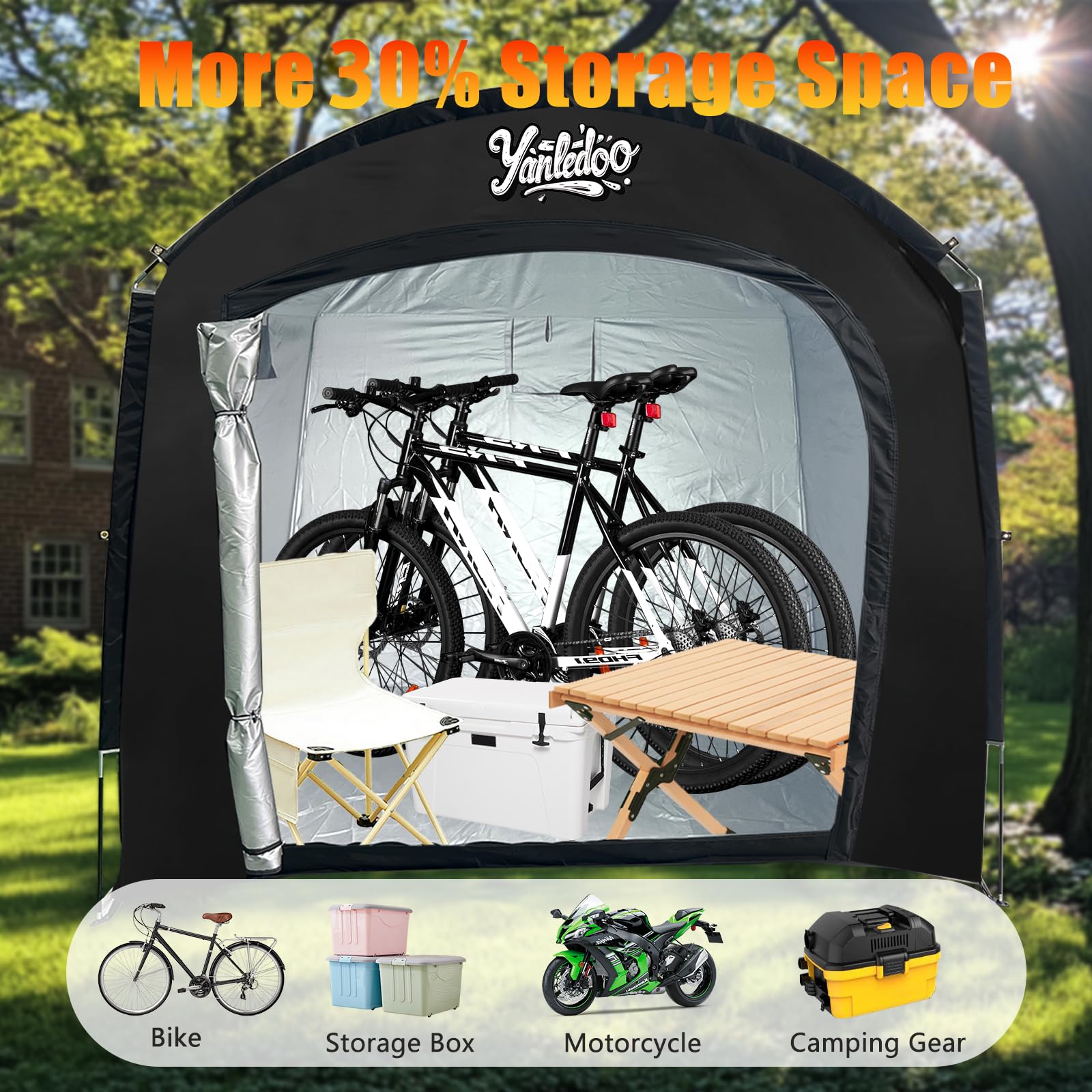 Bike Storage Tent, Outdoor Shed with Thick Waterproof Fabric, 30% More Top Space, Fits 2/3/4/5 Bikes or Tricycles, Easy Setup, Portable Cover for Garden Tools & Motorcycles - 5