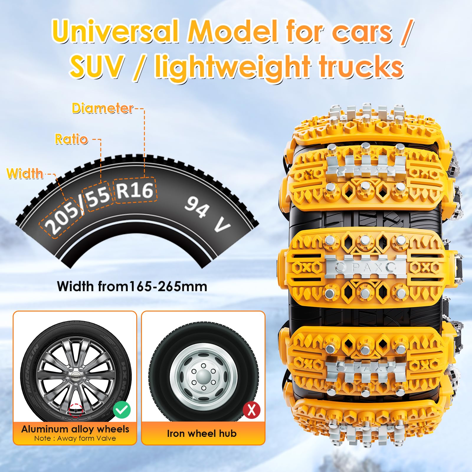 6pièces chaînes à neige pour voitures universelles pour pneus de voiture chaînes de pneus de neige d'urgence antidérapantes chaînes de traction de roue de pneu réglables pour TPU Van camion SUV