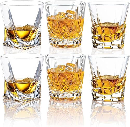 Old Fashioned - Juego de vasos de whisky de 6 a 10 onzas, sin plomo, 3 formas distintivas de vidrio de bourbon para whisky, ron, cóctel, licor,