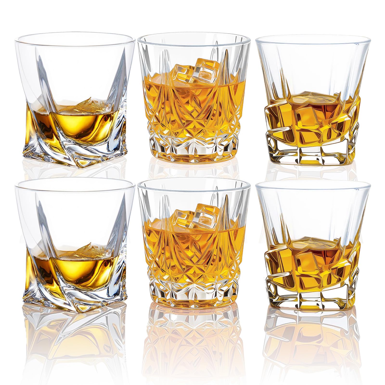 BPFY Crystal Whiskey Glasses Set of 6 with 3 unique designs