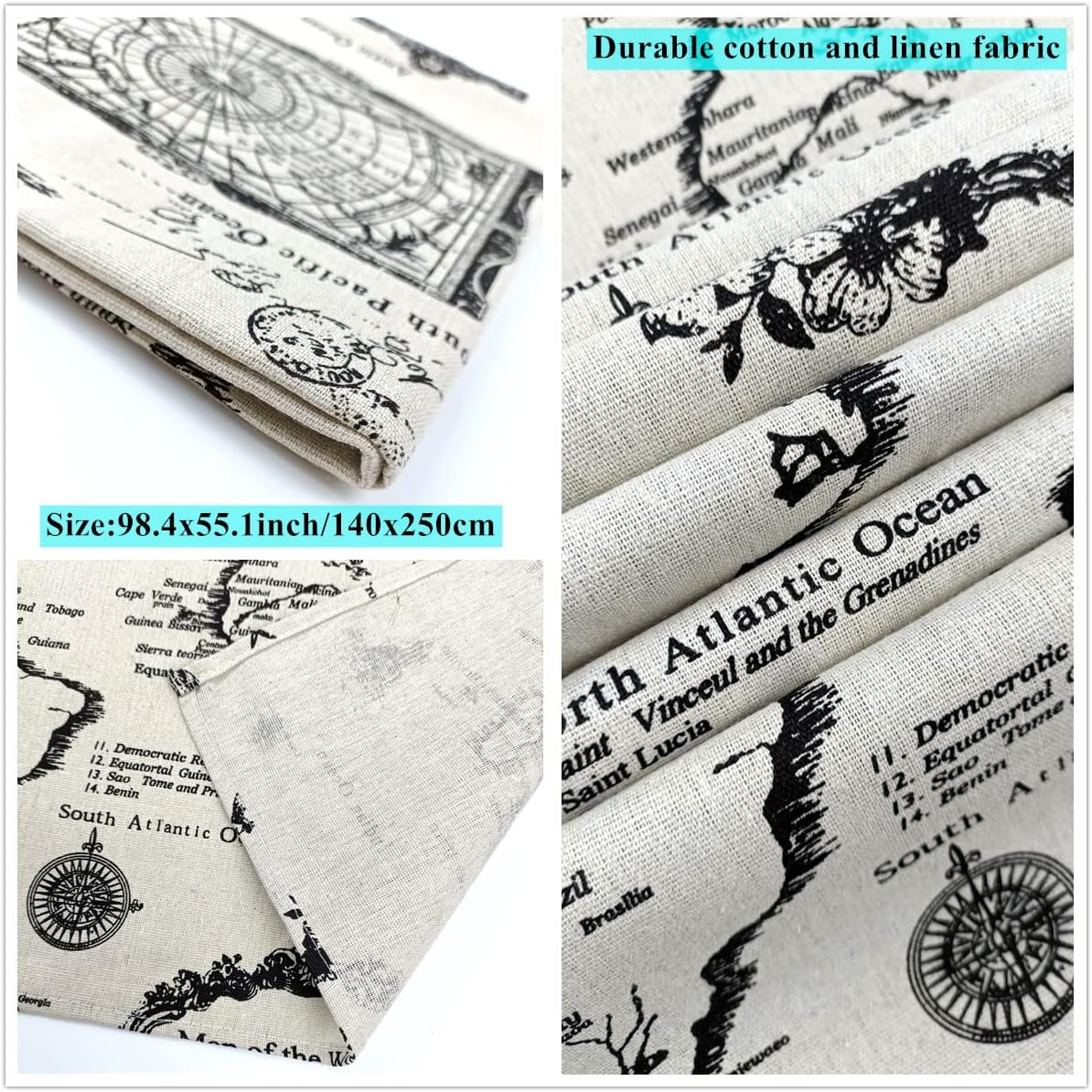 World Map Cotton Linen Tablecloth,Antique Map Printed Tablecloth,Washable Retro Style Rectangle Table Cover for Dinner,Party,Picnic,Home Decor (55.1X98.4 inch)