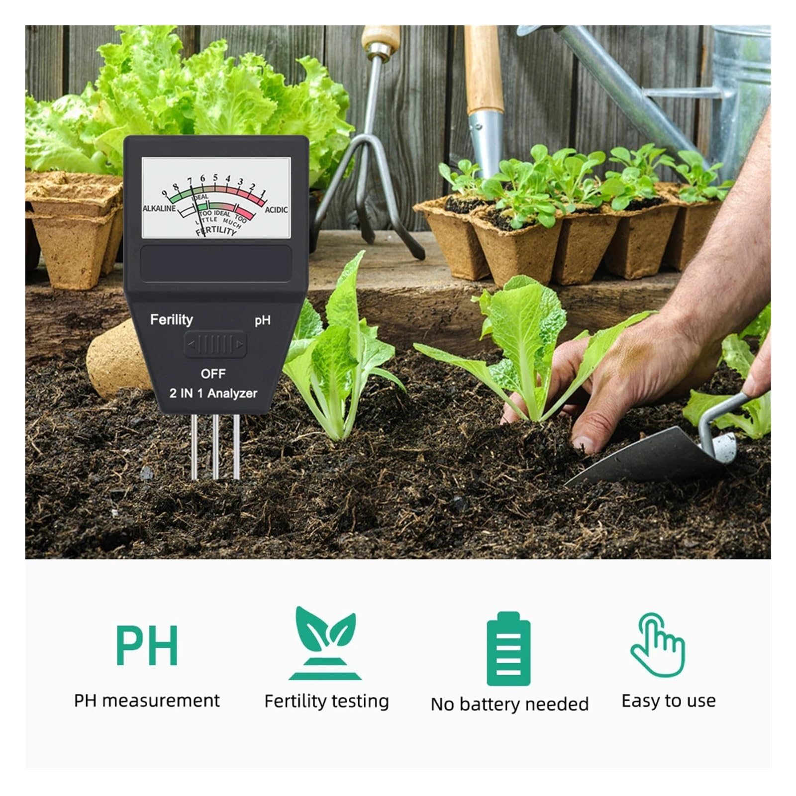 Medidor De Humedad Medidor De Suelo 2 En 1, Probador De PH Fértil For Plantas, Sensor De Humedad Del Suelo Portátil For El Hogar, Jardín, Huerto De Tierras Agrícolas(5 Pcs)