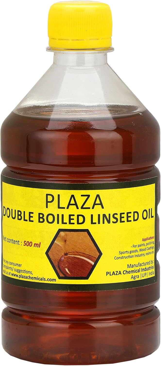 PLAZA Double Boiled Linseed Oil 500 ml Pack Used for Wood Finishing, On