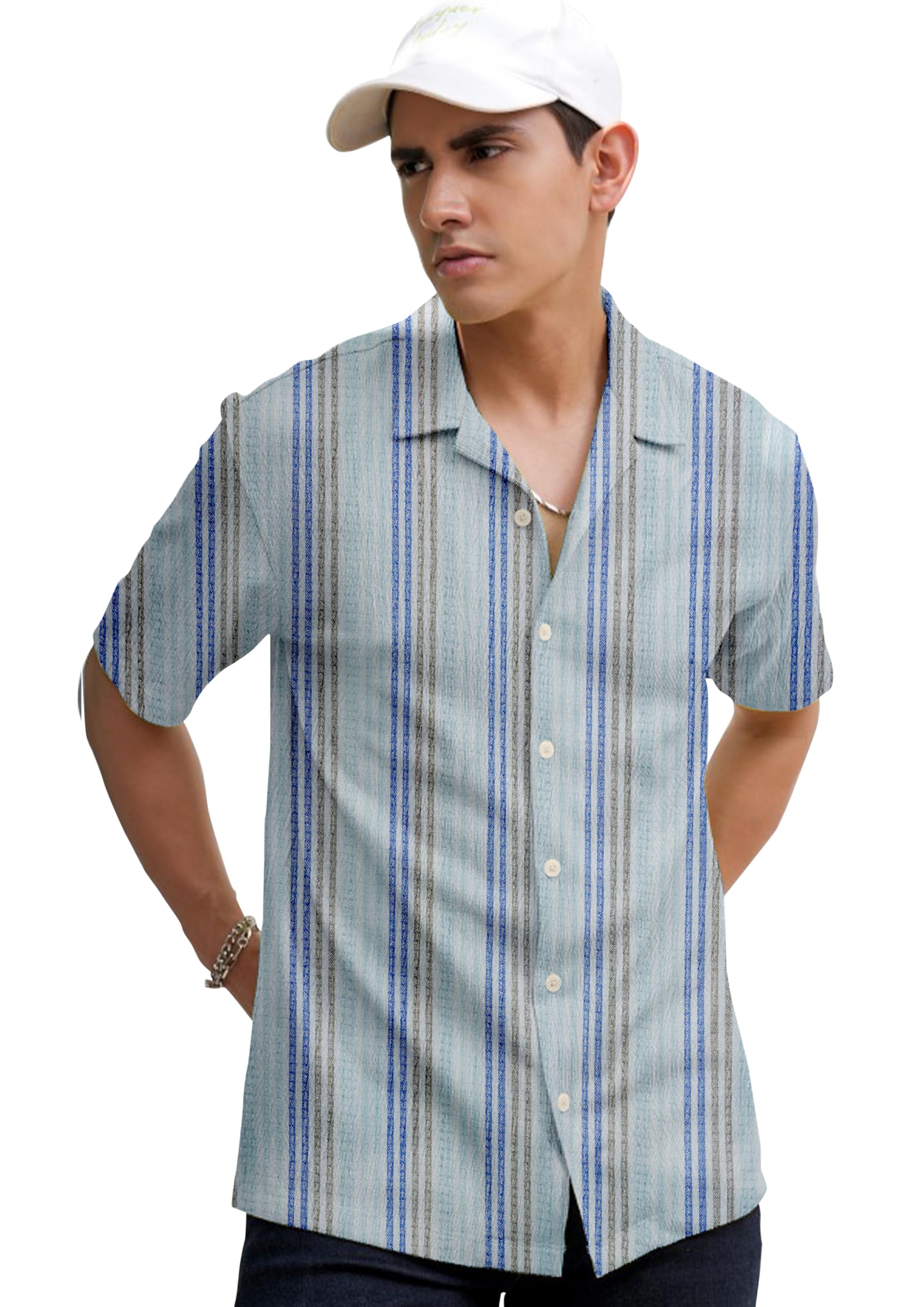 FTXMen Solid Structured Fabric Lapel Collar Half Sleeve Regualr fit Casual Shirt