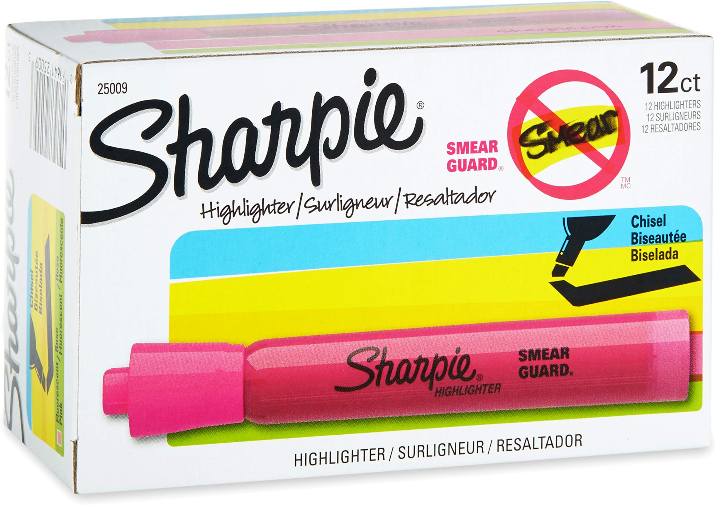 Sharpie Tank Style Highlighters Chisel Tip Fluorescent Pink Box of 12