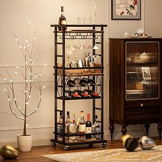 4 Tier Bar Cart for Home with Wheels,Home Bar Serving Cart, Rolling Mini...