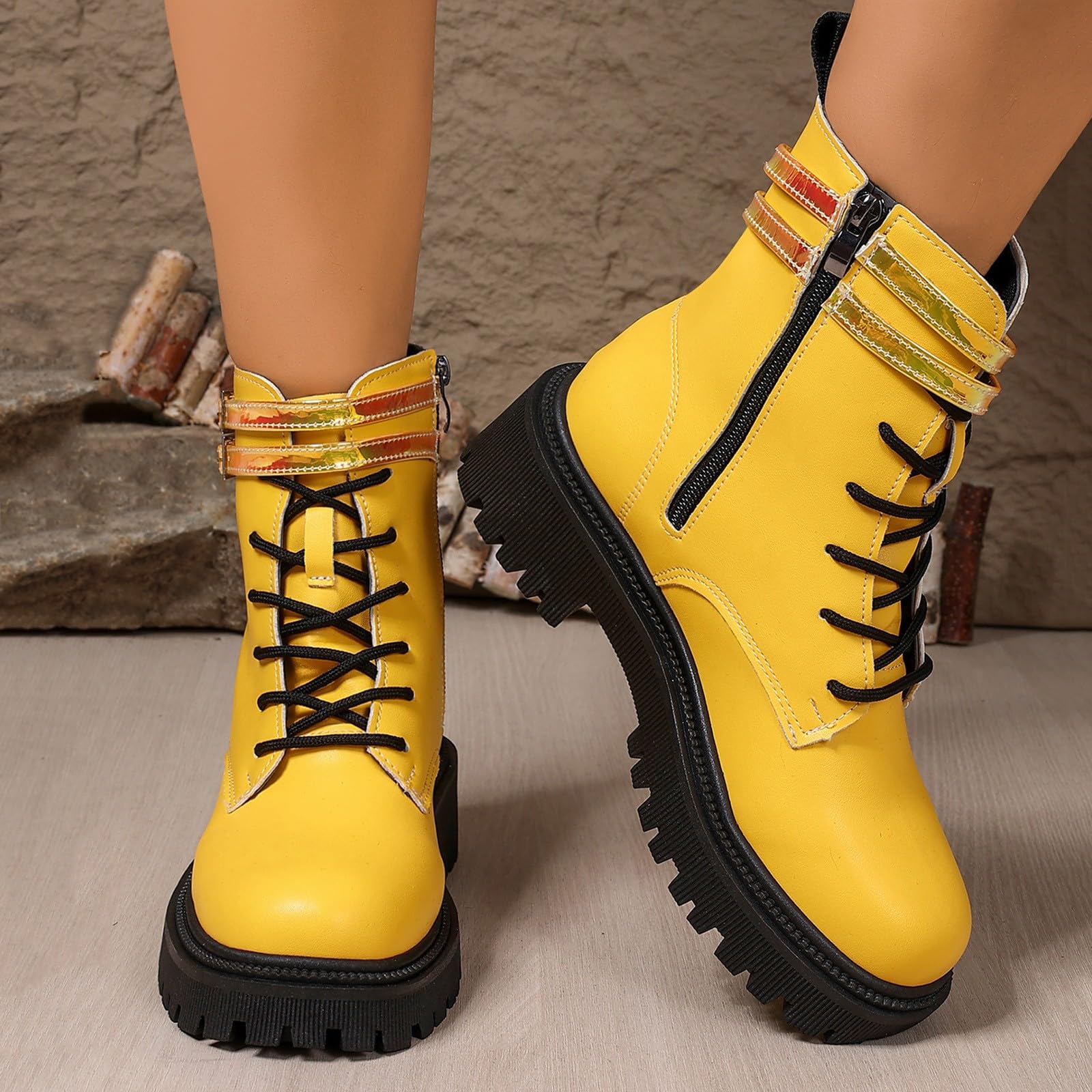 Genérico Botines Mujer Vestir Cordones Plataforma Botas Puntera Redonda Elegantes Zapatos Suaves Cómodas Caminar Bota Informales Antideslizantes Botin para Otoño Invierno Trabajo Paseo y Uso Diario
