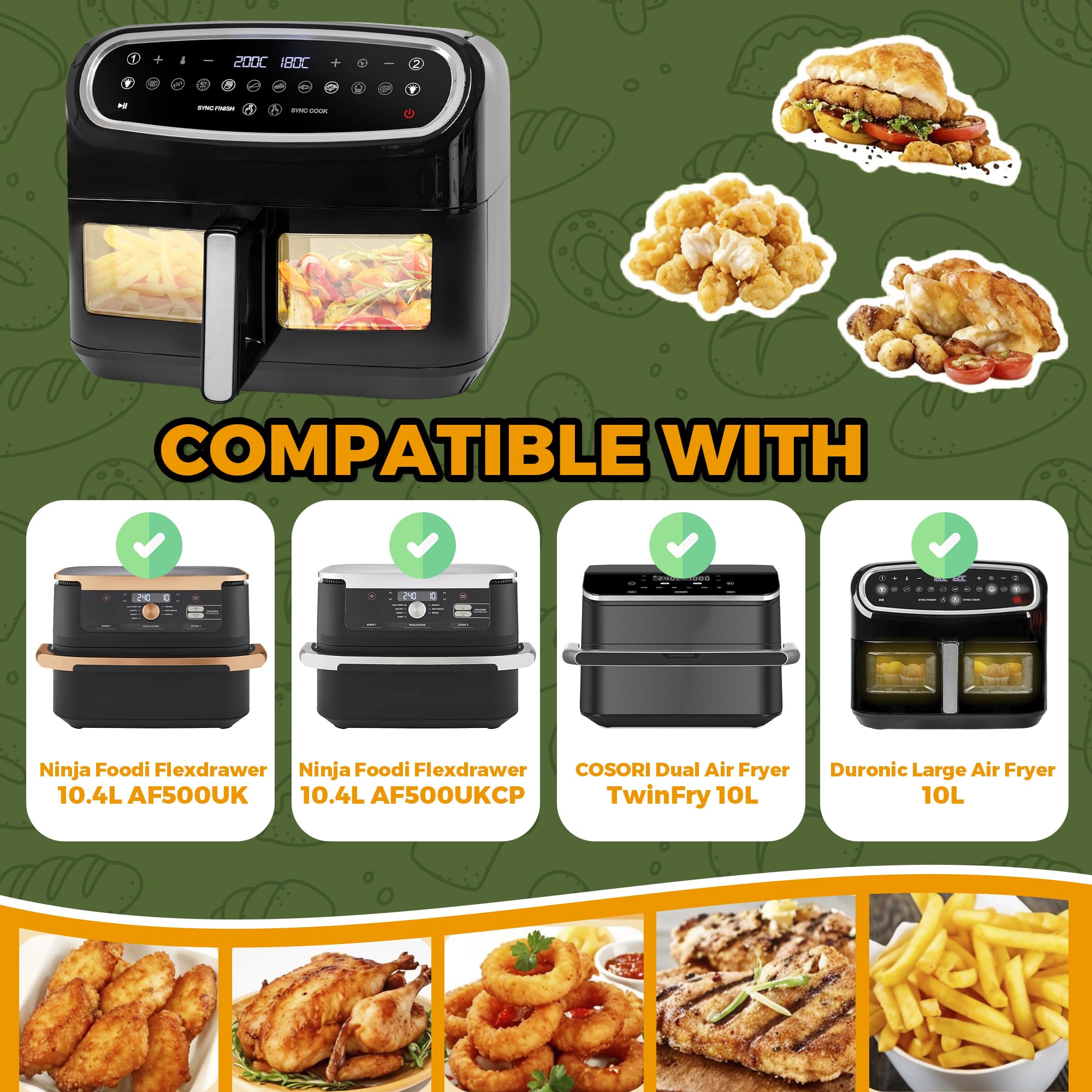 225 Sztuk Papier do Frytkownicy Powietrznej do Ninja AF500EU 10,4 l, Akcesoria do Frytkownicy Powietrznej do Cosori 10L,Airfryer Papier do Pieczenia do Cecotec 9L,Wkładek do Frytkownicy do Ninja