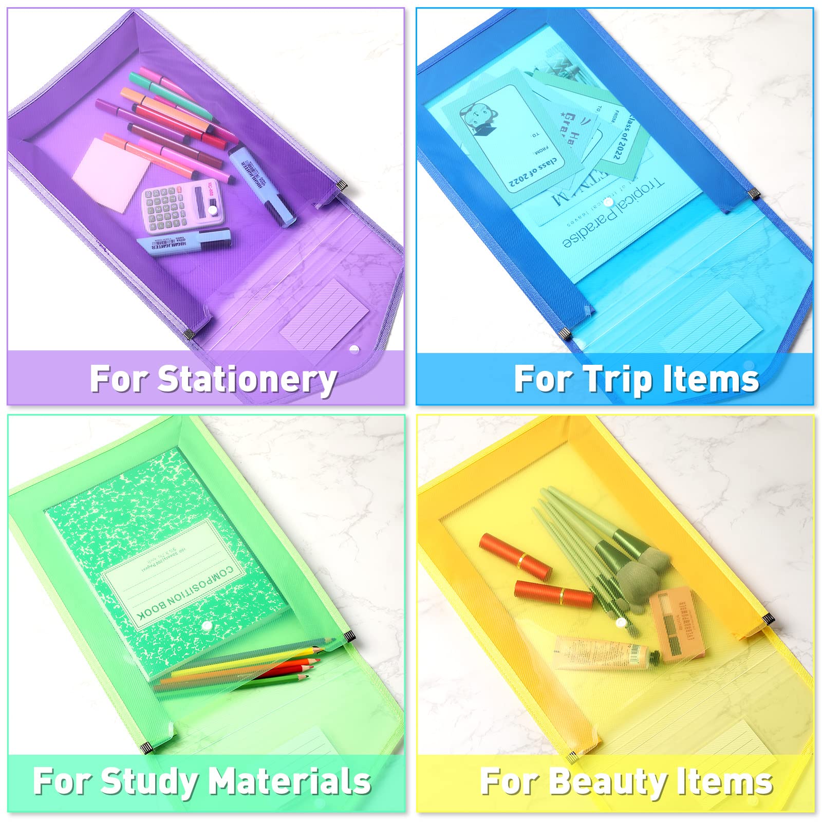 10 cartelle in plastica B4 per archivio in formato espansivo, raccoglitore per documenti con chiusura a scatto e tasca impermeabile, trasparente per ufficio scolastico (colorato, verticale)