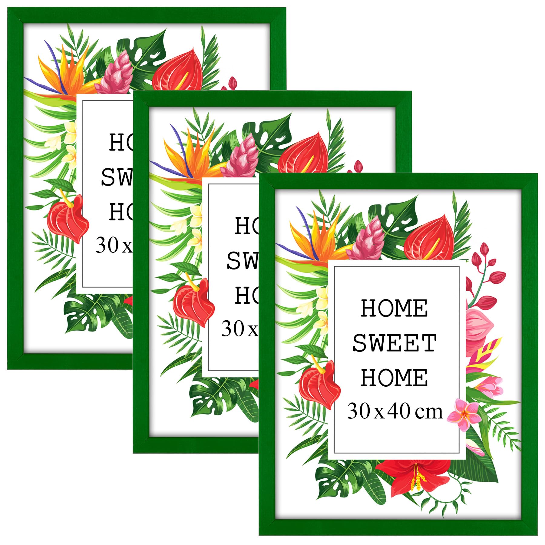 Mg Design Green Set Of 3 Wooden Picture Frame 12X16 Inch (30X40 Cm), Real Wood Frame With Acrylic Glass, Vertical & Horizontal Hanging – For Photos, Posters, Certificates, Puzzles