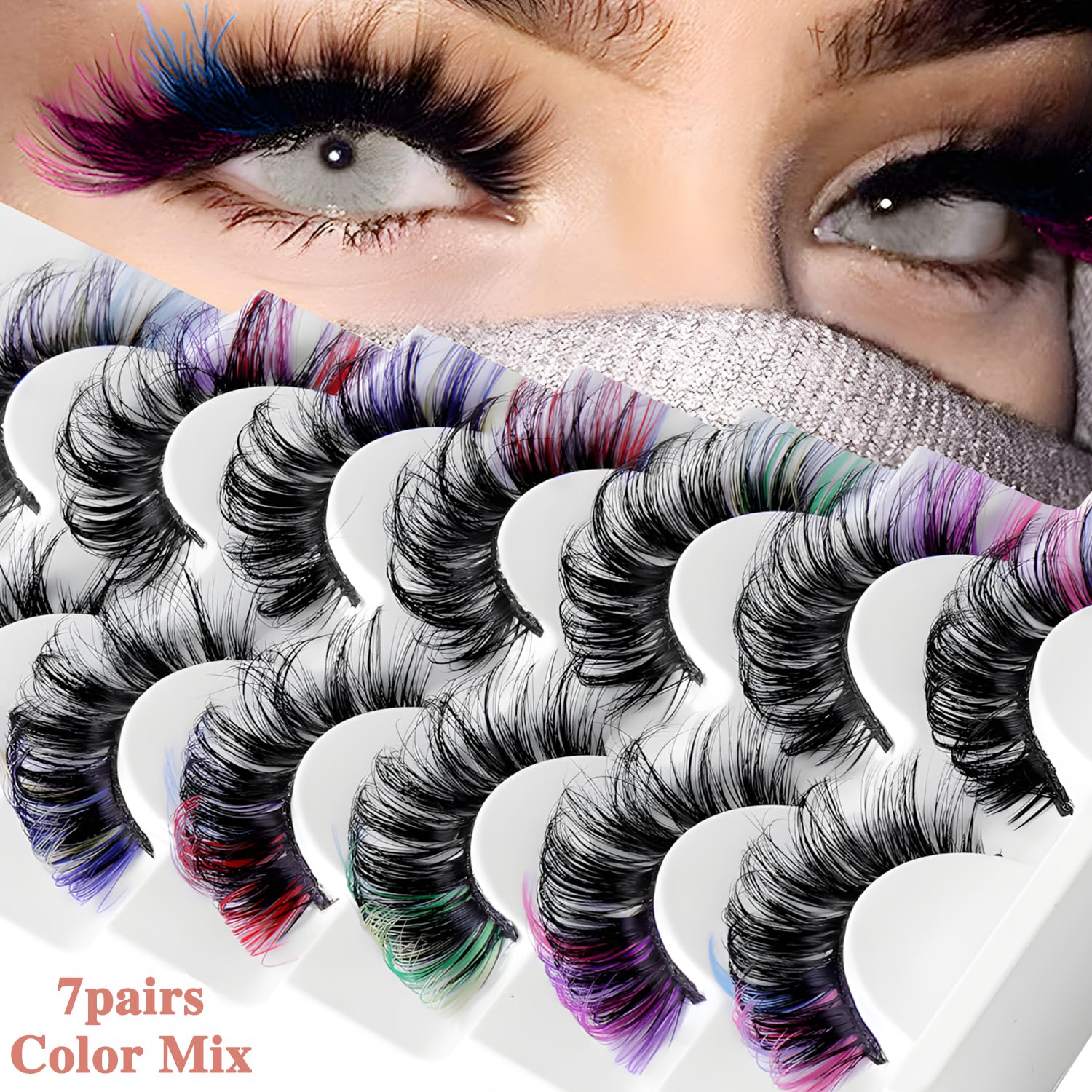 MOTIBACK 7 works Colored False Eyelashes, 14PCS 3D Mink Faux Lashes with Vibrant Tips - Image 4