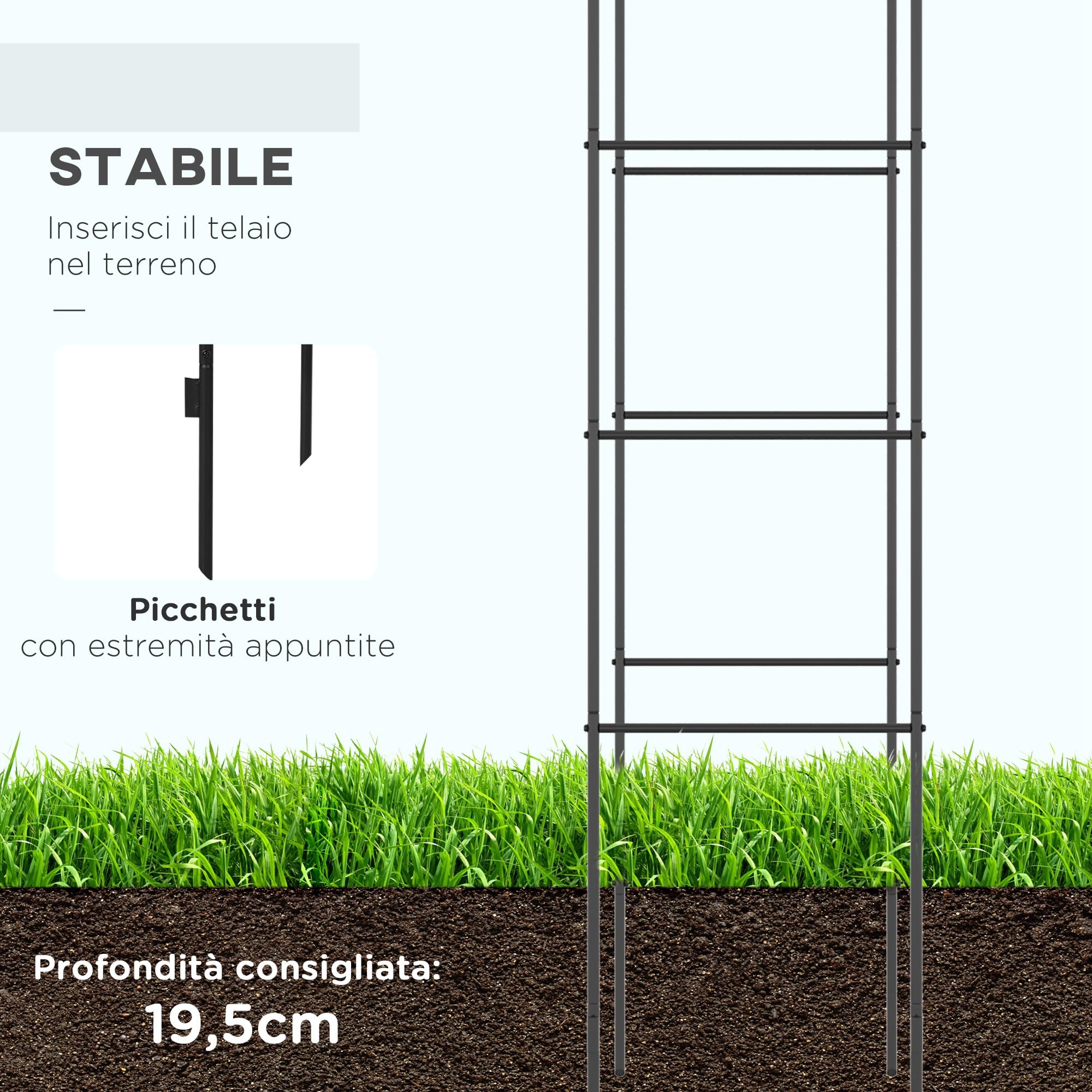 Outsunny Arco per Rose Rampicanti in Metallo, Arco da Giardino di Supporto per Piante Rampicanti, 140x40x240cm, Nero