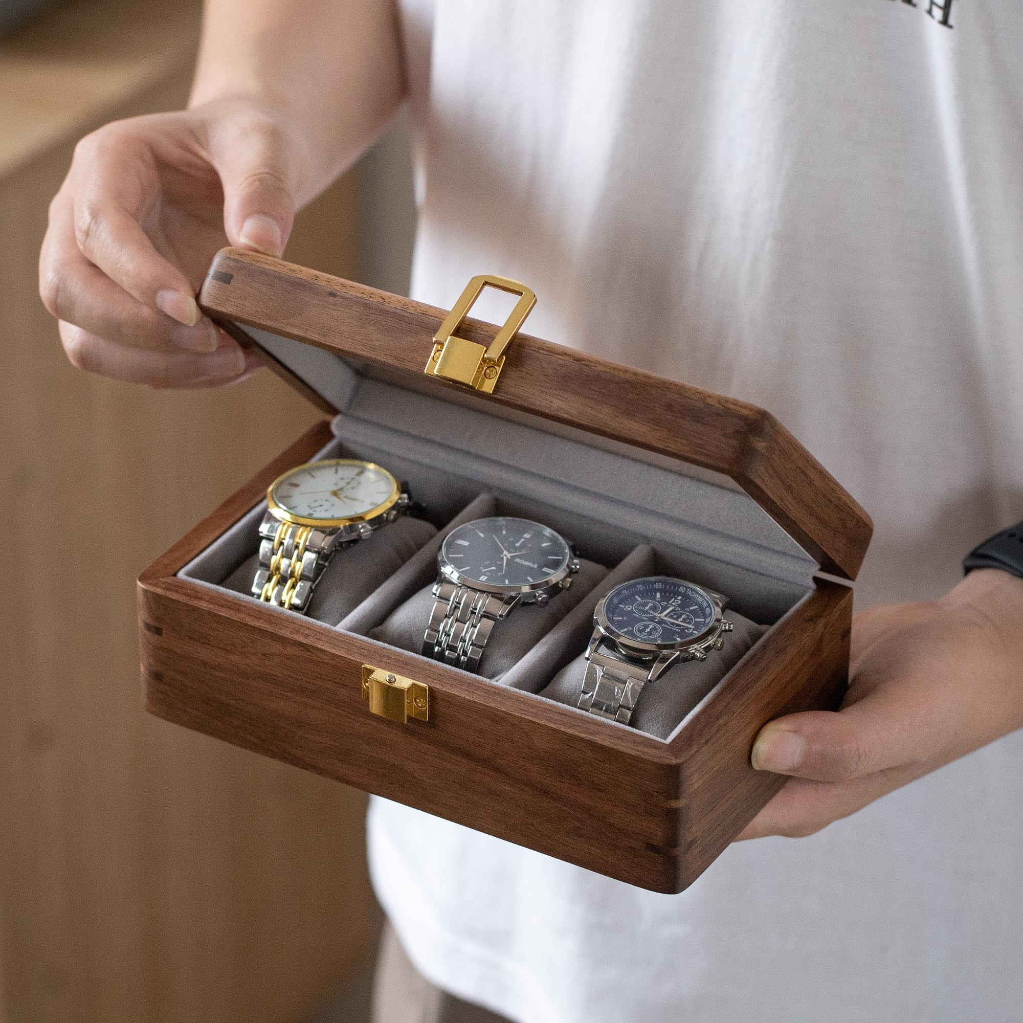 Amazon.co.jp: Musowood 時計ケース 木製 ロック式 透明窓付き