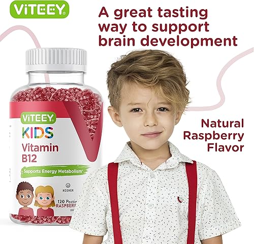 Miniatura 5 de Gomitas de vitamina B12 para niños, 1000 mcg, metabolismo, apoyo energético natural, vegano, sin gluten, sin gelatina, sin OMG, kosher, para