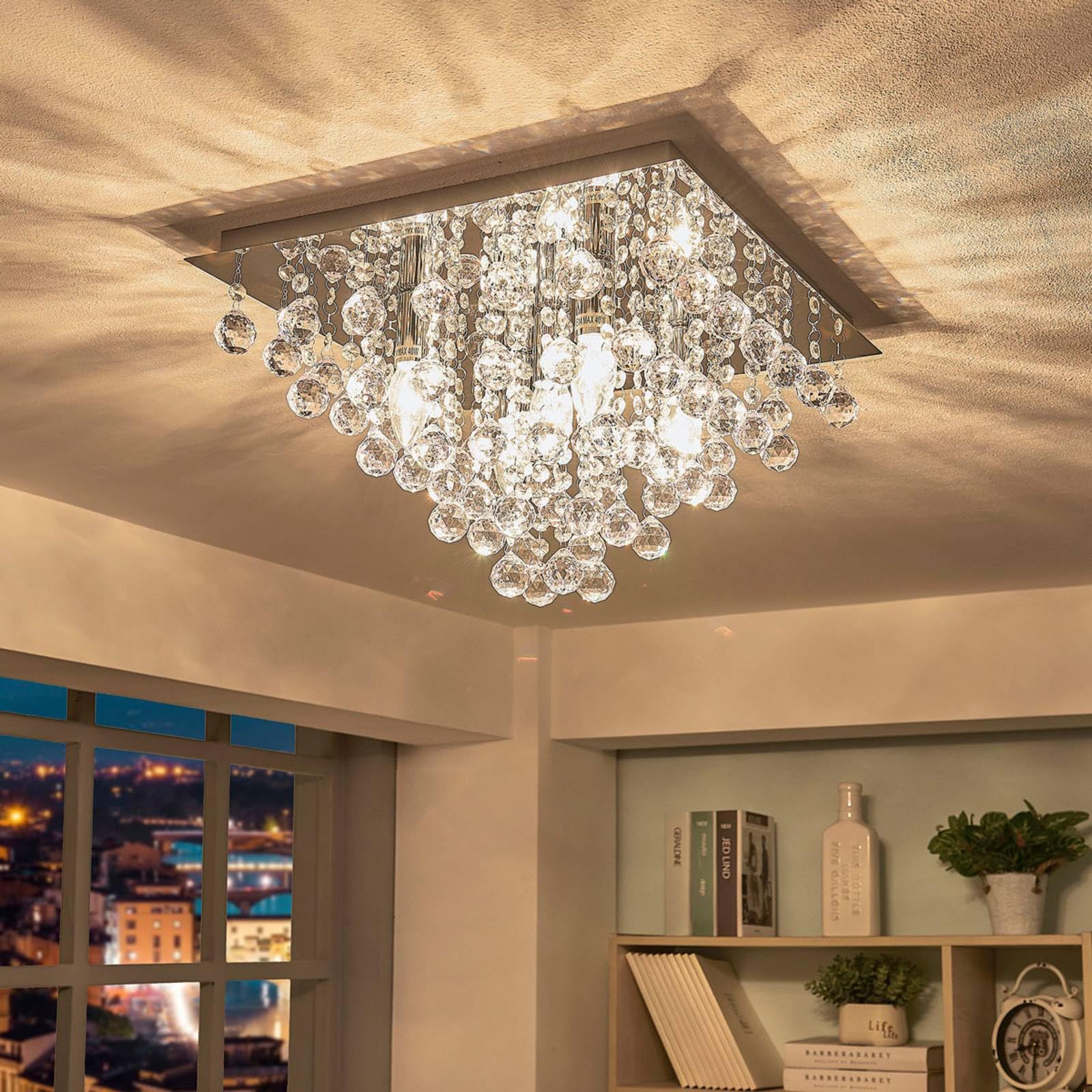 Lindby lámpara de techo en cromo, transparente, plafón | lámpara de salón, e14, 5 bombillas, moderno, angular para sala de estar, salón, pasillo, comedor
