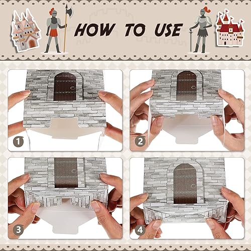 Miniatura 2 de 20 cajas de recuerdos de castillo, decoración de fiesta temática de caballero medieval para mesa, cajas de fiesta de castillo, decoraciones de