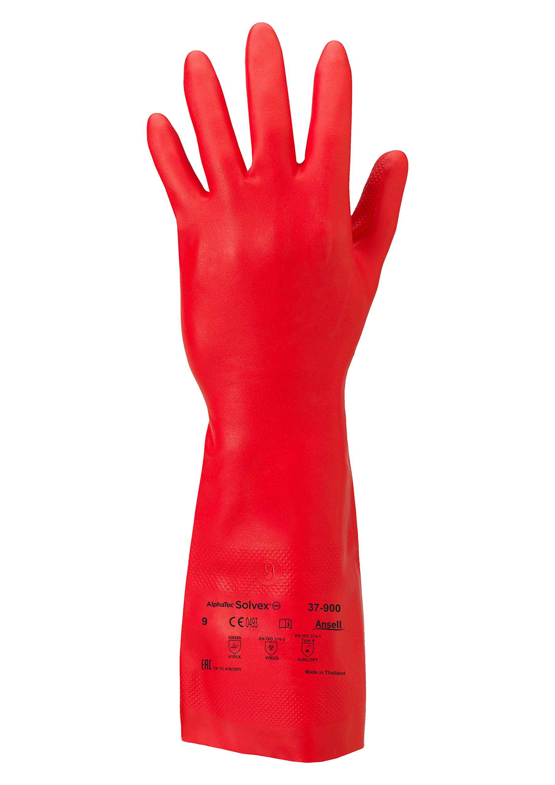 Ansell AlphaTec 37-900 Guantes Nitrilo Resistentes Productos Químicos, Protección Industrial Química y Alimentario, Guante de Trabajo Sin Latex, Reutilizable, Rojo, Talla M (12 Pares)
