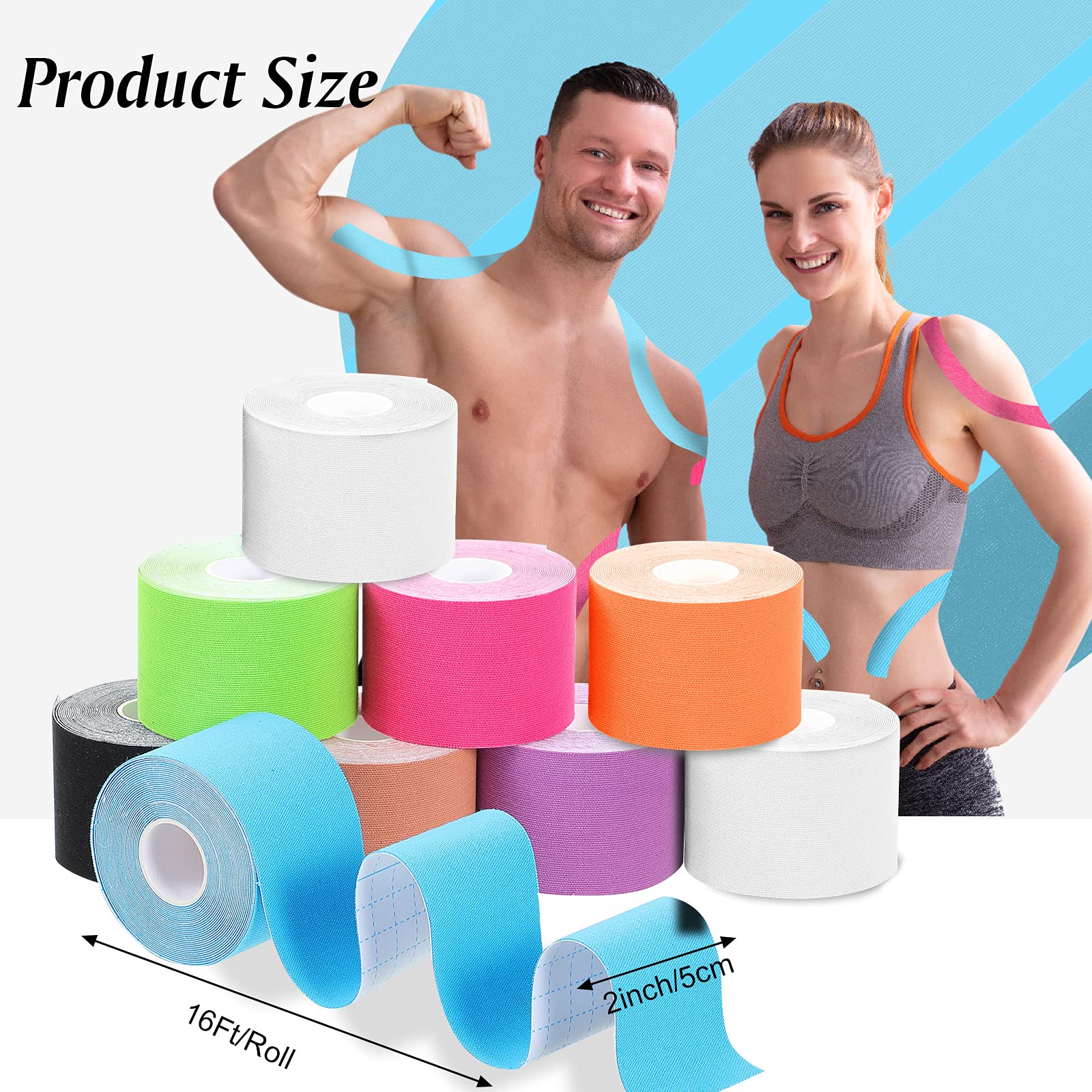 8 Rollos Cintas de Kinesiología Cintas Deportivas Impermeables Soporte de Músculo Rodillera Elástica Atlética Cintas de Envolver Rodilla de Alivio Dolor para Gimnasio Fitness Correr
